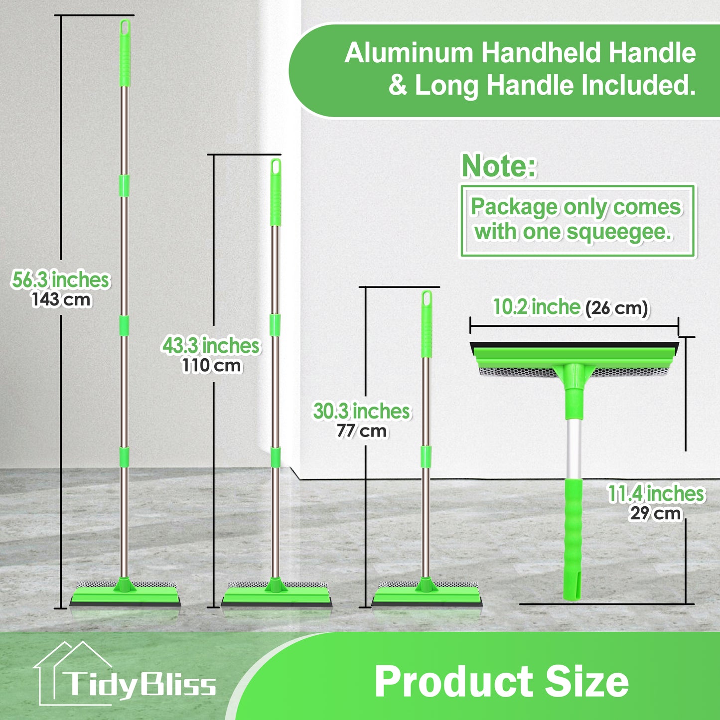 TidyBliss Window Squeegee for Home with Extension Pole 56" (Green)