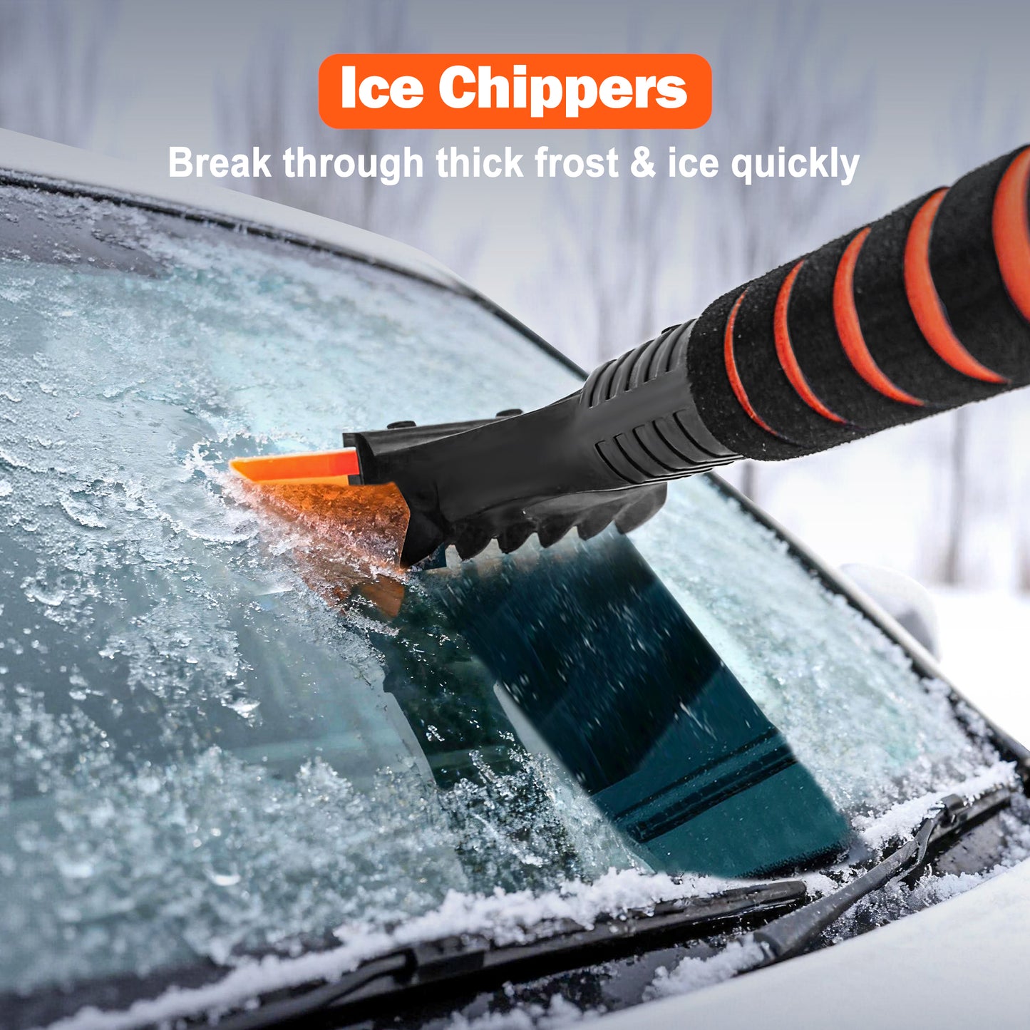 JEHONN Snow Brush with Ice Scraper for Car Windshield (Orange)