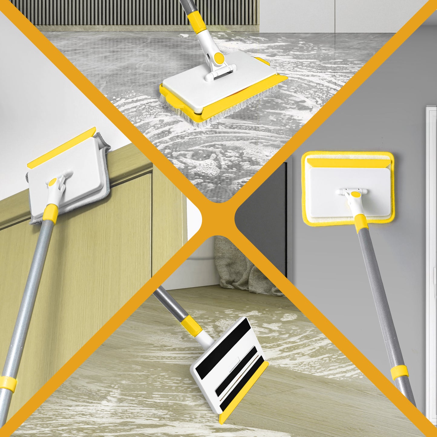 JEHONN Baseboard Cleaner Tool with Long Handle (Yellow)