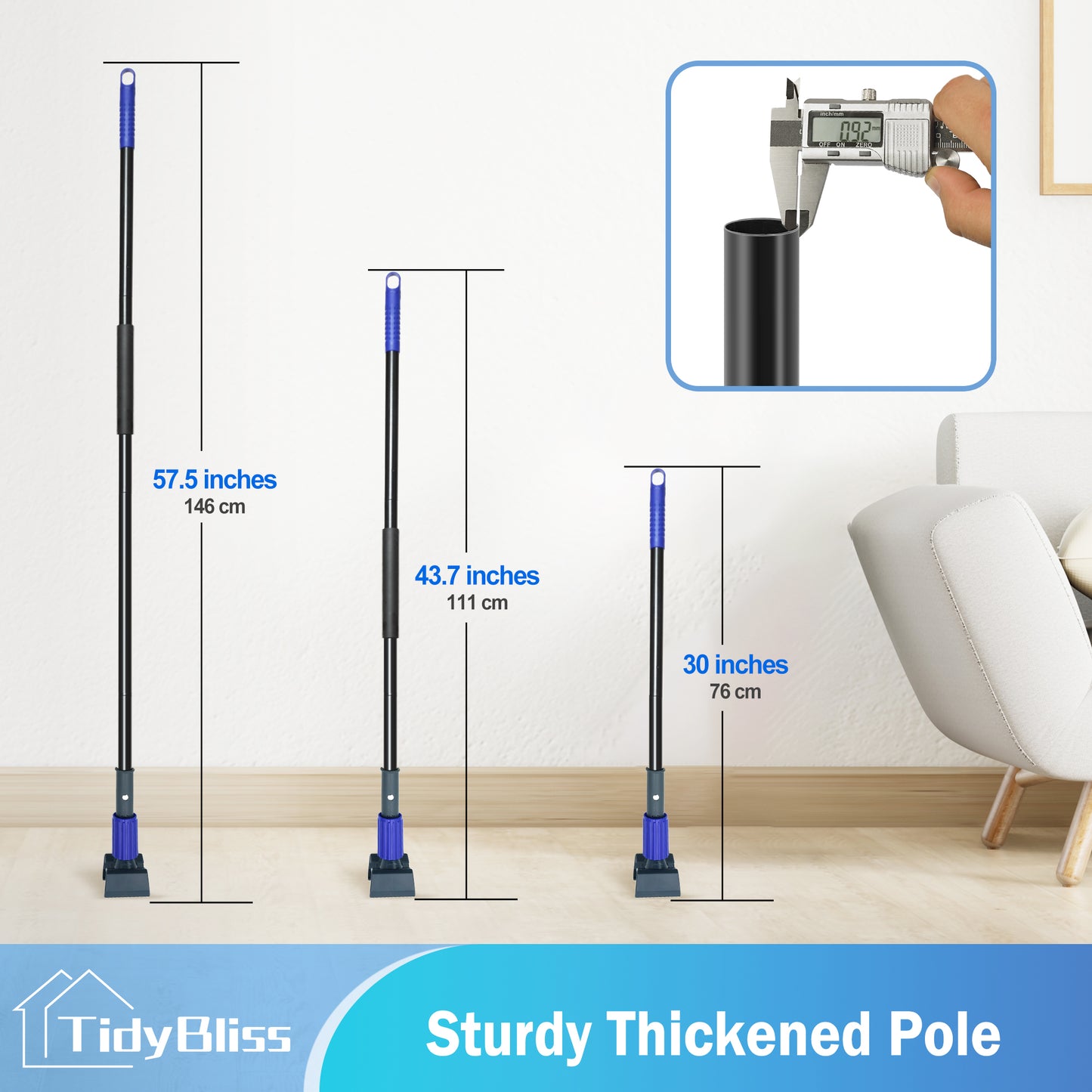 TidyBliss Mop Handle Commercial Heavy Duty with 57.5 inches Long Handle (Blue)