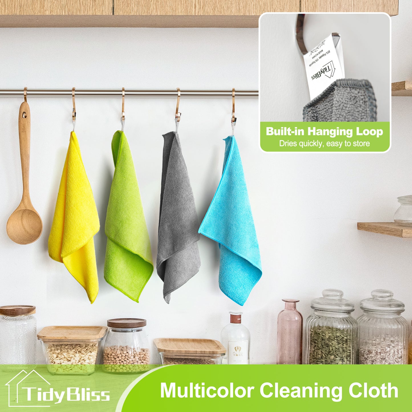 TidyBliss 24 Pack Microfiber Cleaning Cloths (Green/Blue/Yellow/Grey)