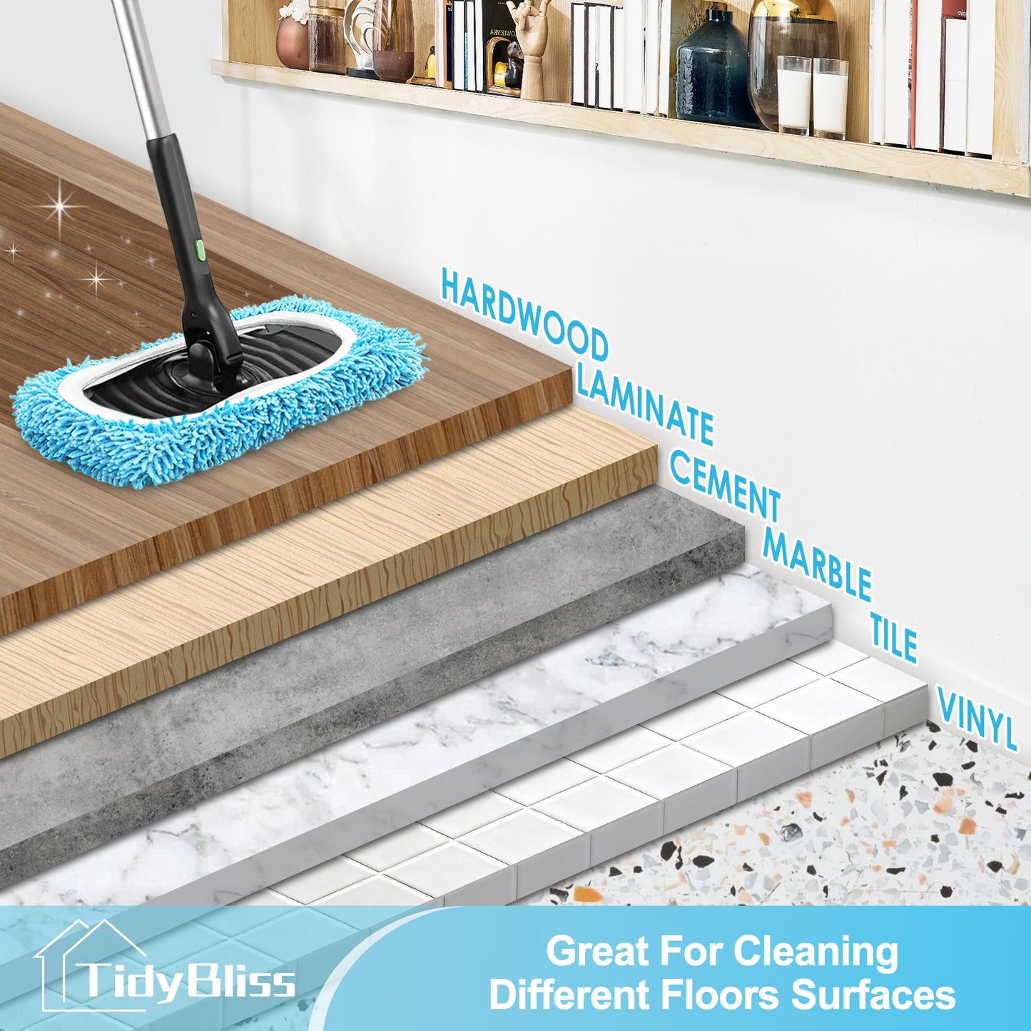 TidyBliss Reusable Microfiber Mop Pads 4 Pack Compatible with Sweeper (Blue)