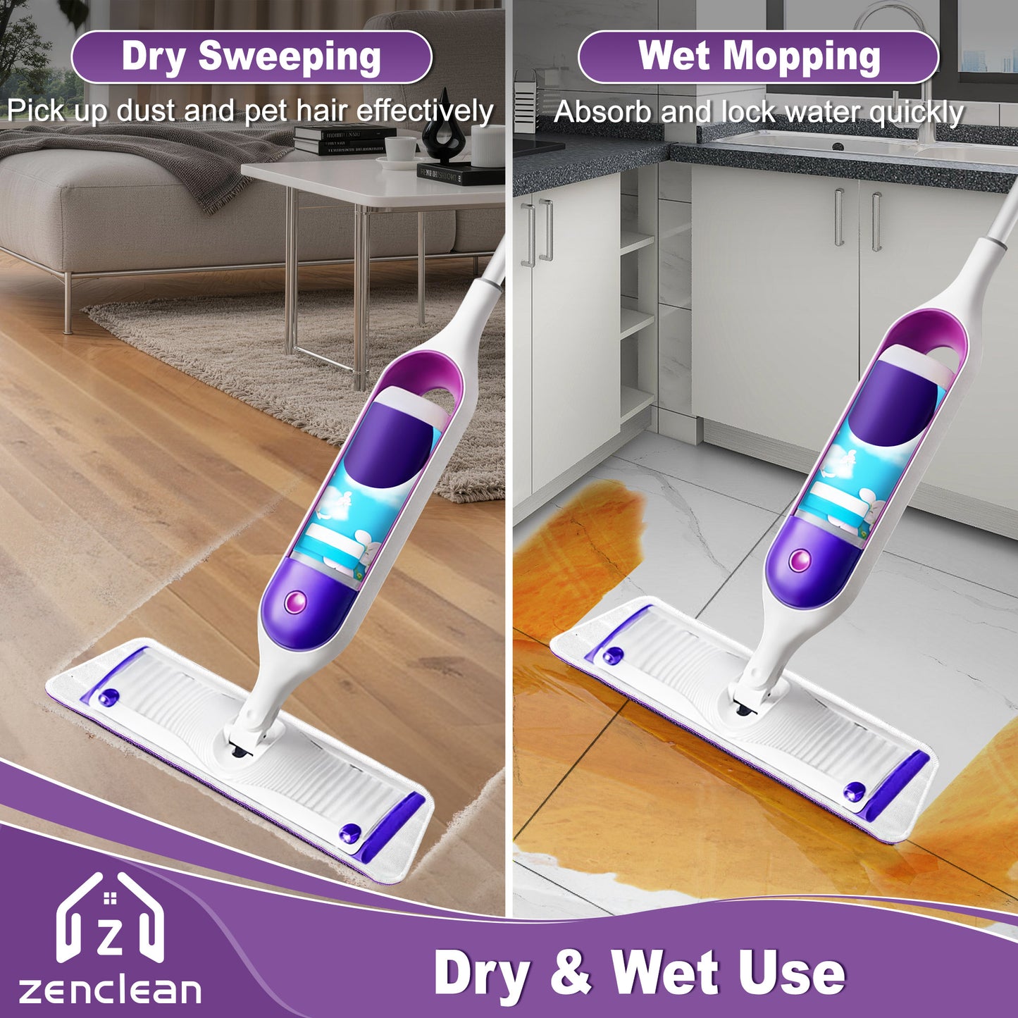 ZenClean Reusable Microfiber Mop Pads 6 Pack Compatible with SwifferPower Mop for Wet & Dry Floor Cleaning