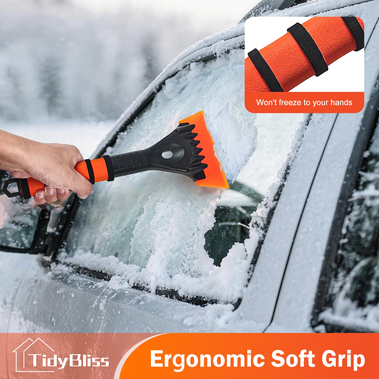 TidyBliss Ice Scraper for Car Windshield SUV Truck Glass Window (Orange)