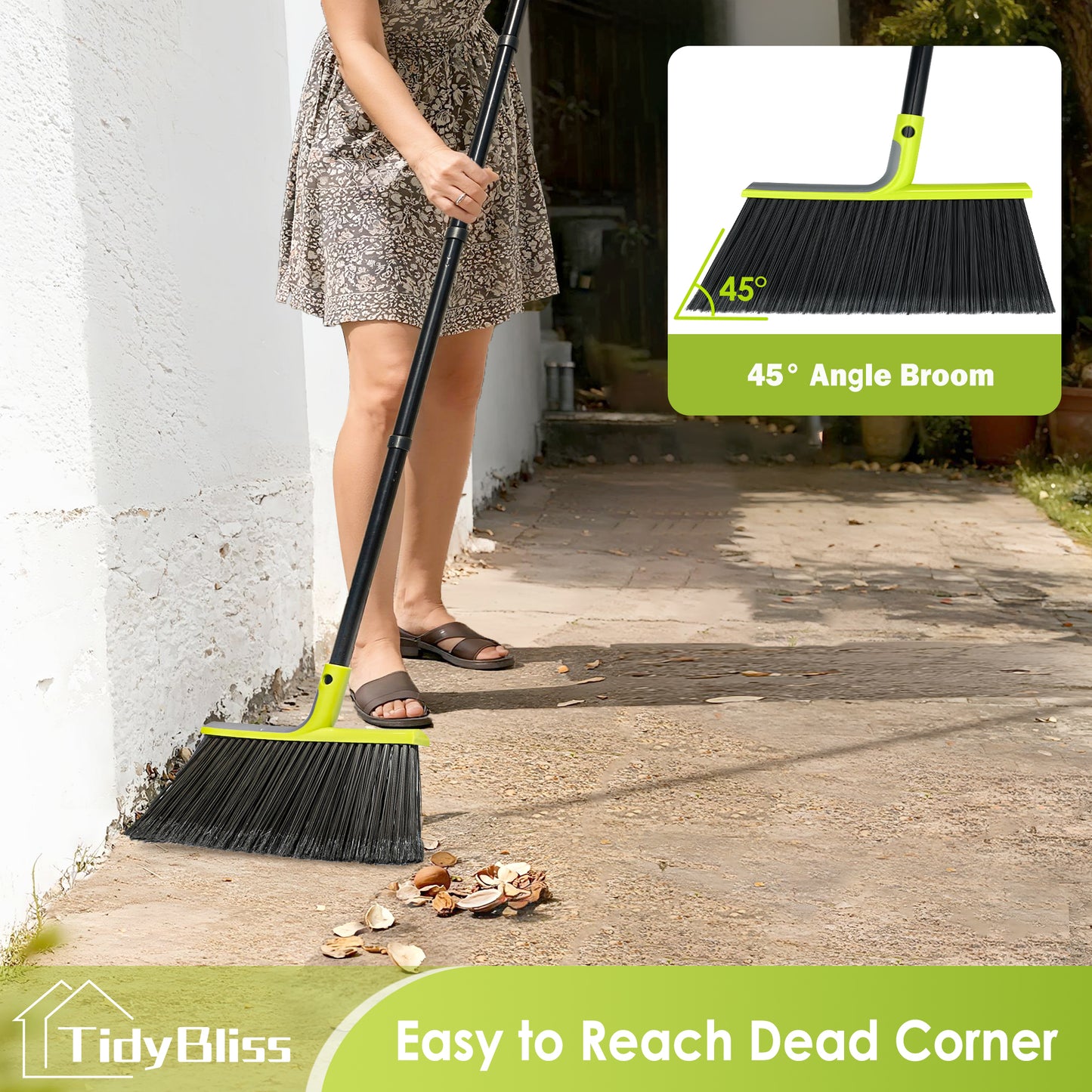 TidyBliss 4 Packs Outdoor Broom Heavy Duty, 56 inches Tall Angle Brush (Green)