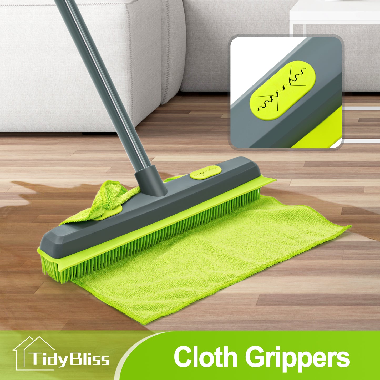 TidyBliss Pet Hair Removal Broom with 1 Microfiber Cloth (Green)