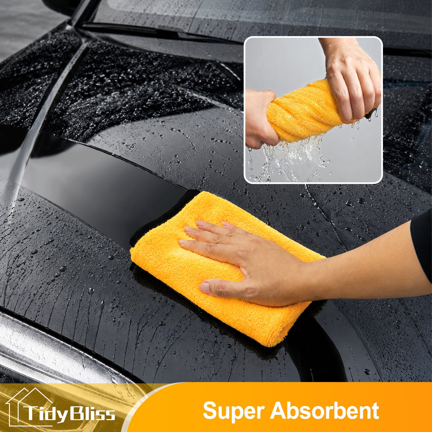 TidyBliss 6 Pack Microfiber Towels for Cars, Large Wash Rags for Drying Detailing, 15.7 x 23.6 inches (Yellow)