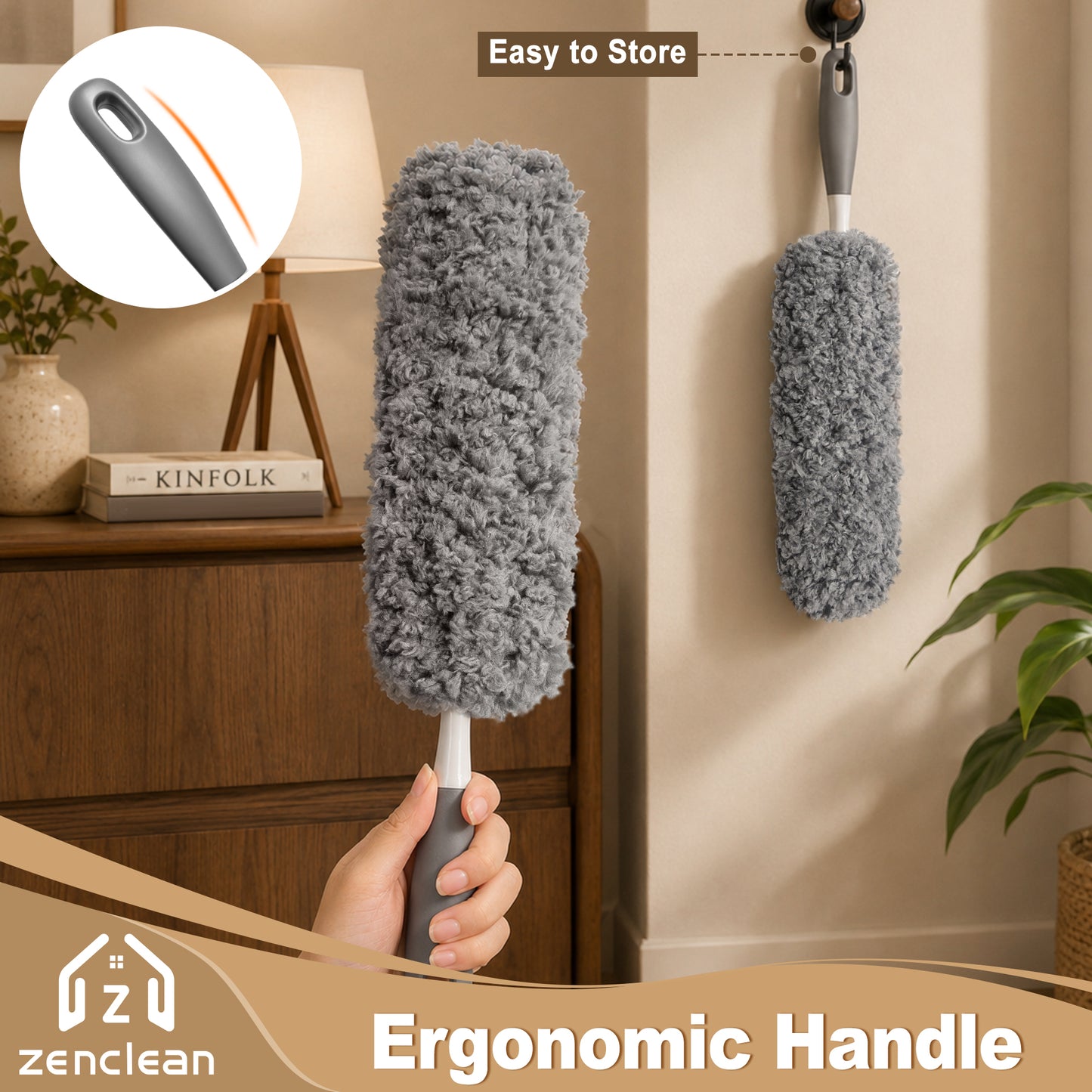 ZenClean Microfiber Duster for Cleaning with Detachable Washable Head