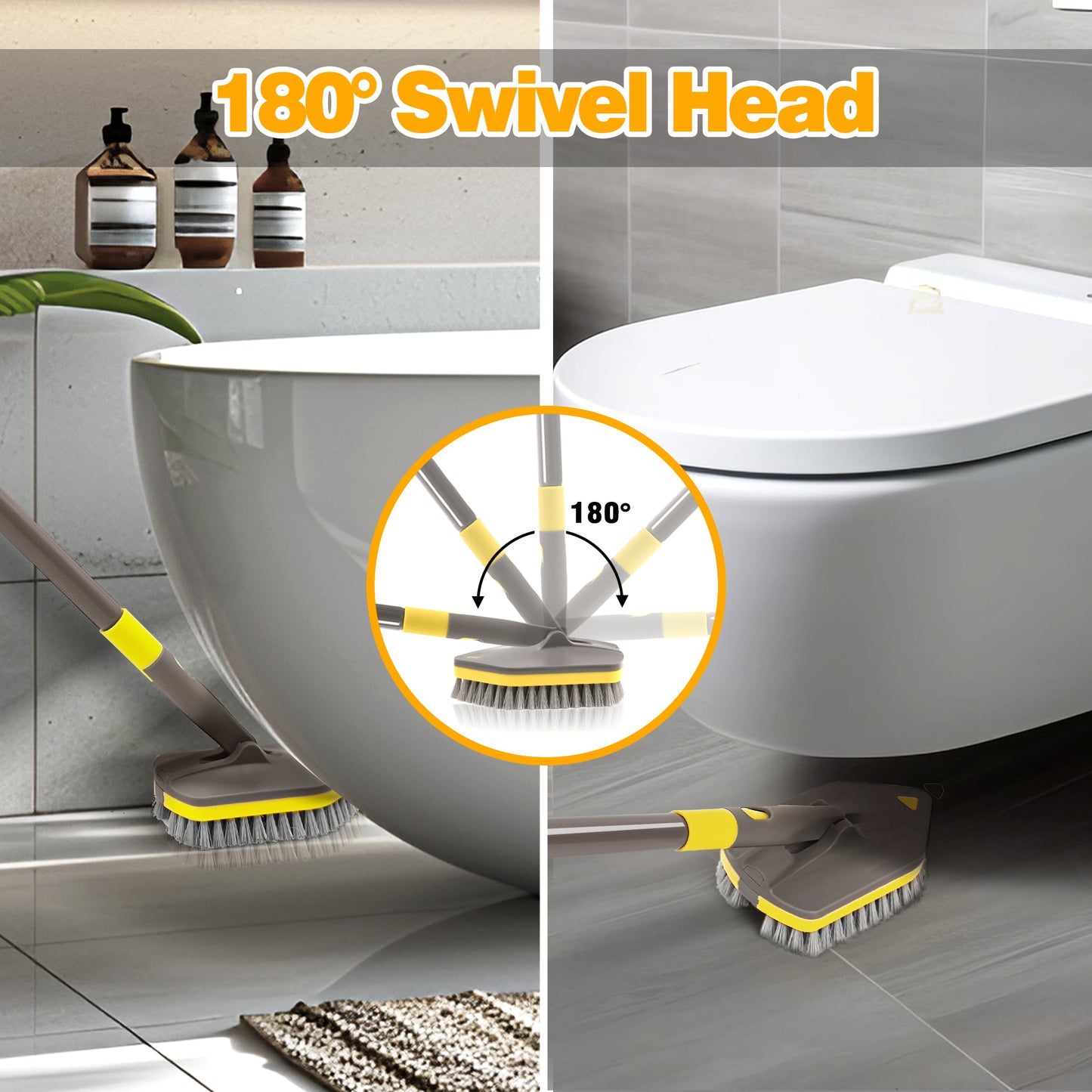 Shower Cleaner Brush with Long Handle (Brown Yellow)