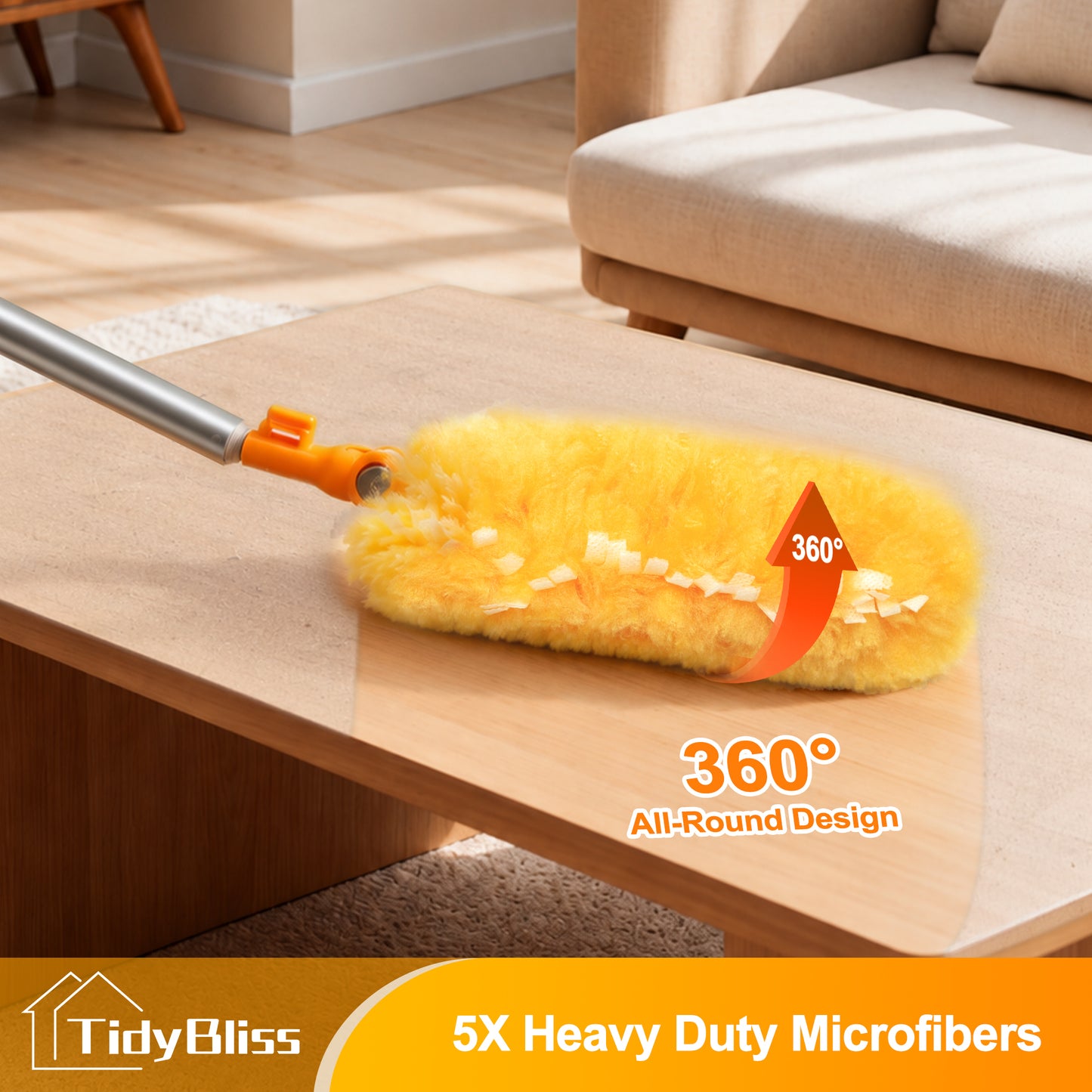 TidyBliss Dusters for Cleaning with Extension Pole 70 inches and 10 Refills (Orange)