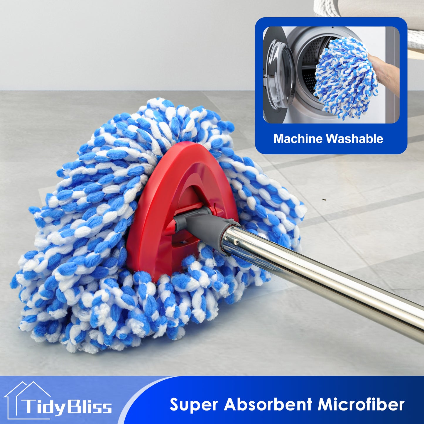 TidyBliss Spin Mop Replace Head 3 Pack for RinseClean 2 Tank System