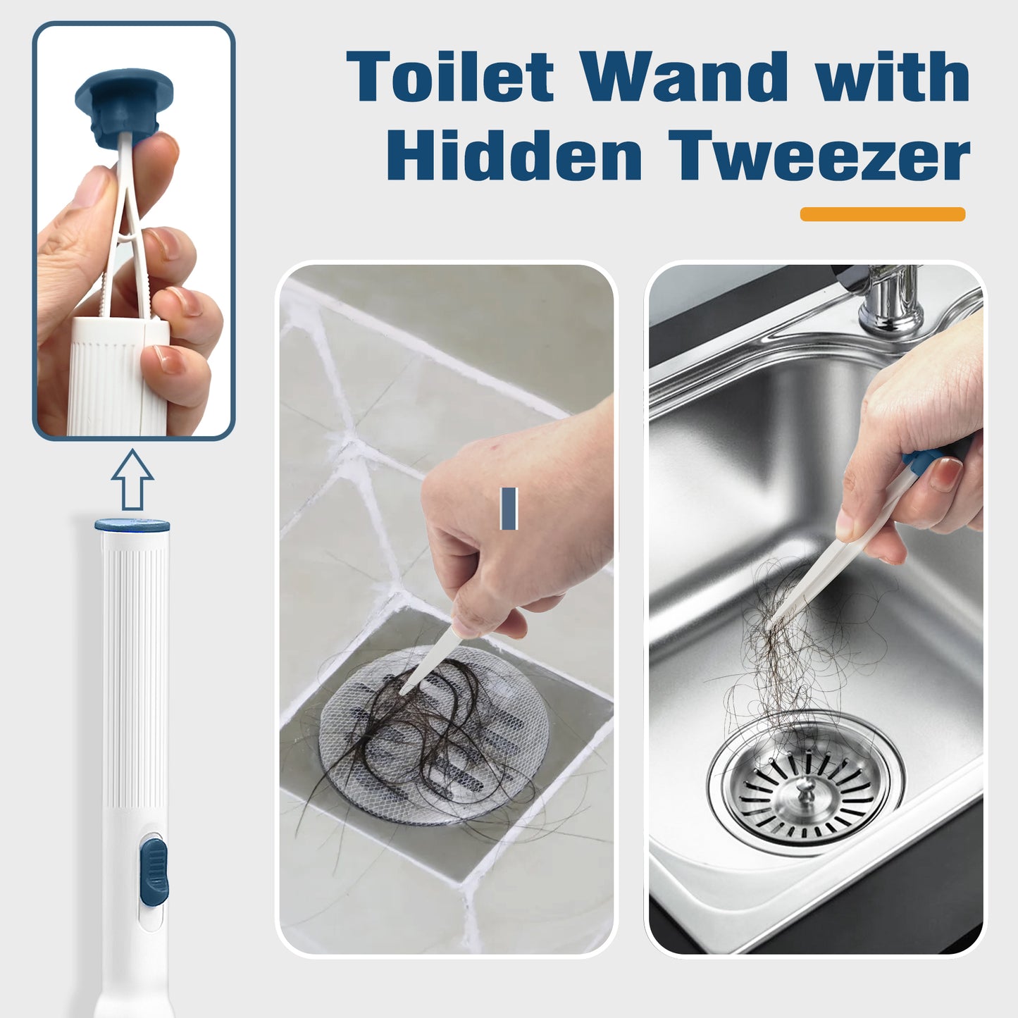 NEWE Disposable Toilet Brush with 42PCS Cleaner Refills, Toilet Bowl Wand Holder Set with Tweezers (Blue)