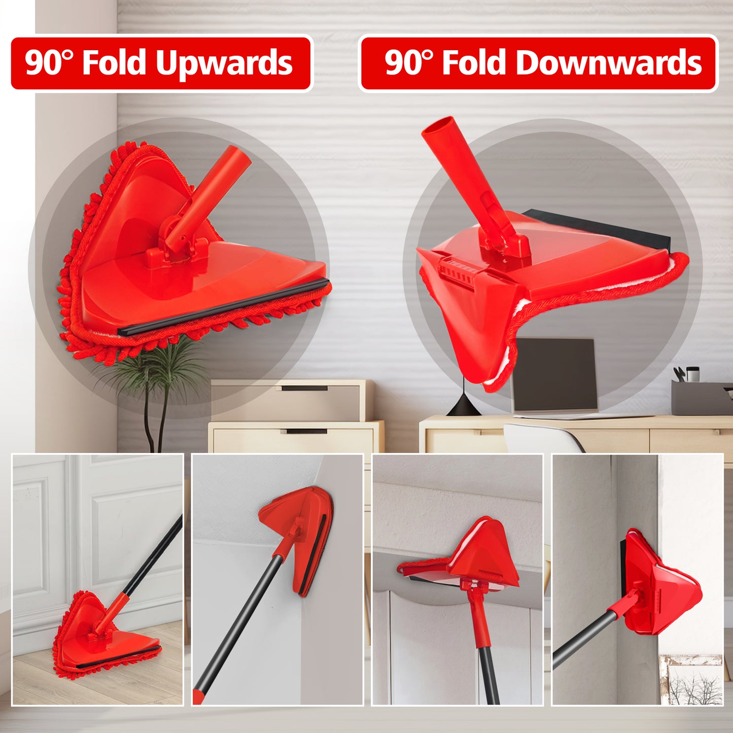 Wall Mop Cleaner with Long Handle (Red)