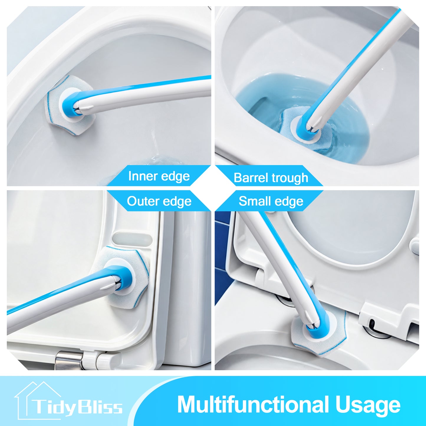 TidyBliss Disposable Toilet Brush and Holder Set with 64 Cleaner Refills (Blue)