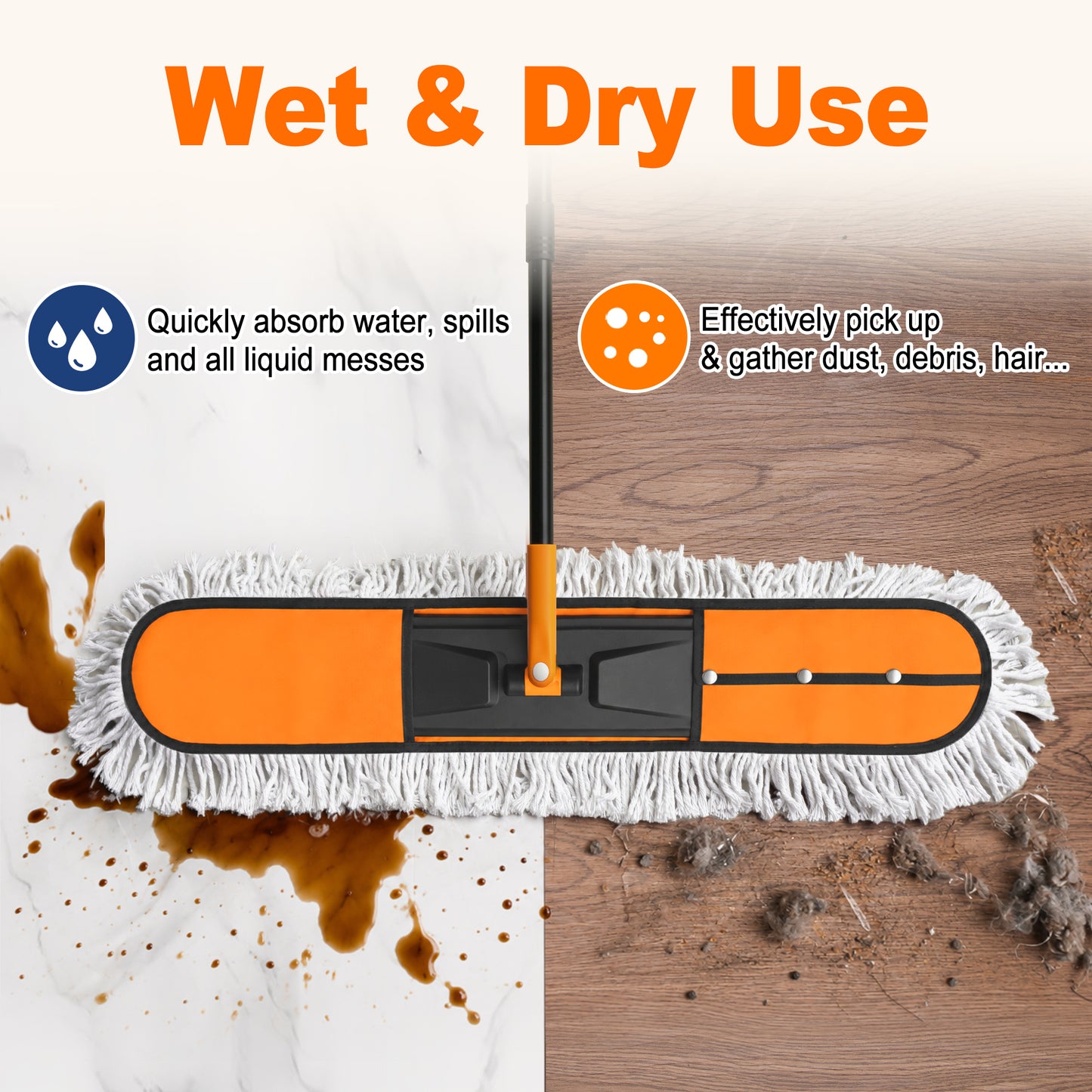 JEHONN 2-in-1 Commercial Dust Mop with 24" & 36" Microfiber Pads (Orange)