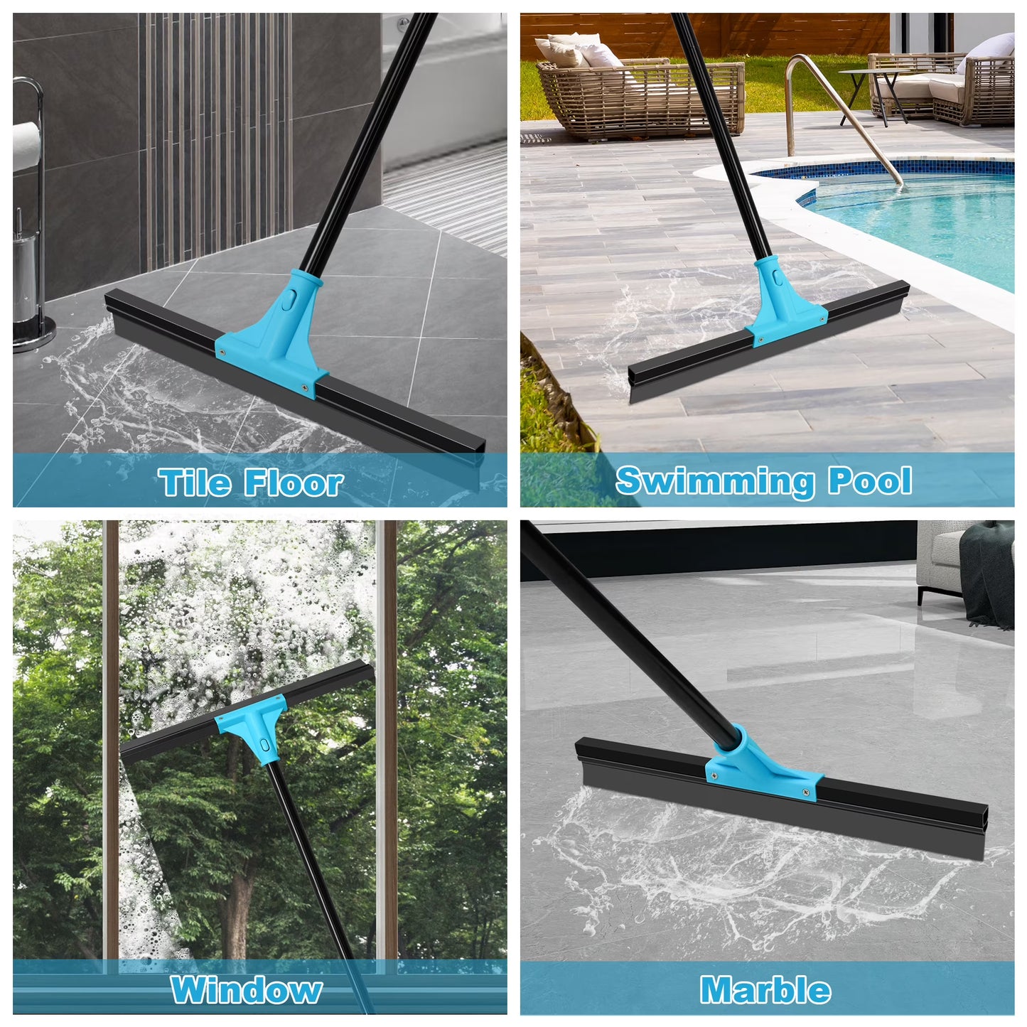 NEWE Squeegee for Floor Cleaning Extends to 58.3" Long Handle, Blue