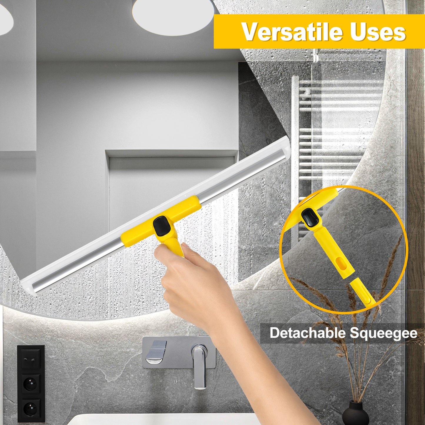 NEWE Silicone Floor Squeegee Broom for Shower Glass, Tile (Yellow)
