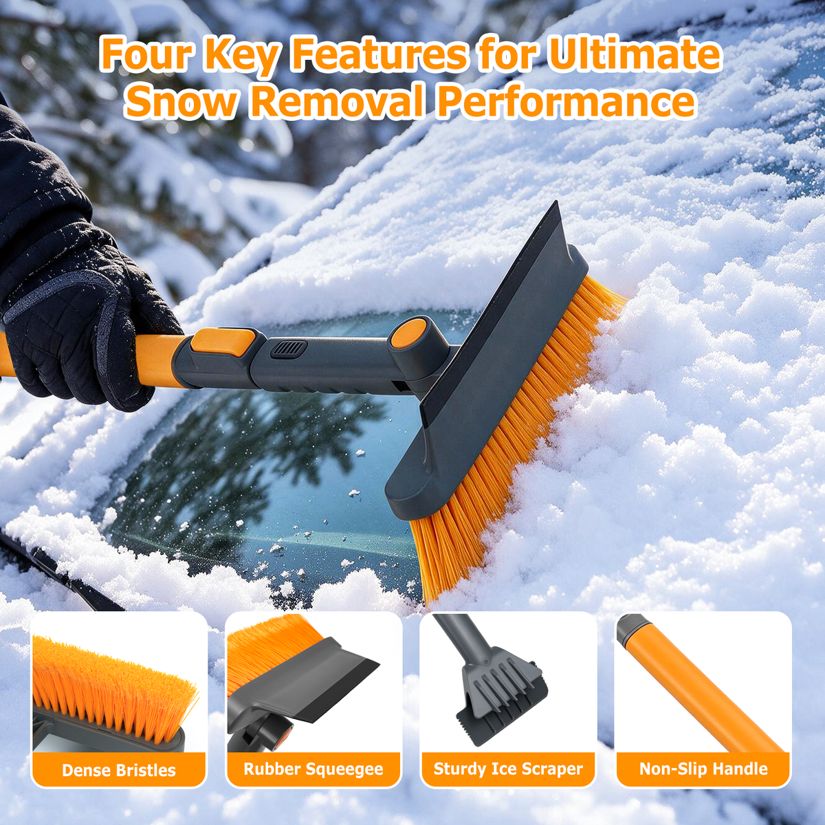 JEHONN 39” Snow Brush with Ice Scraper for Car Windshield (Orange)