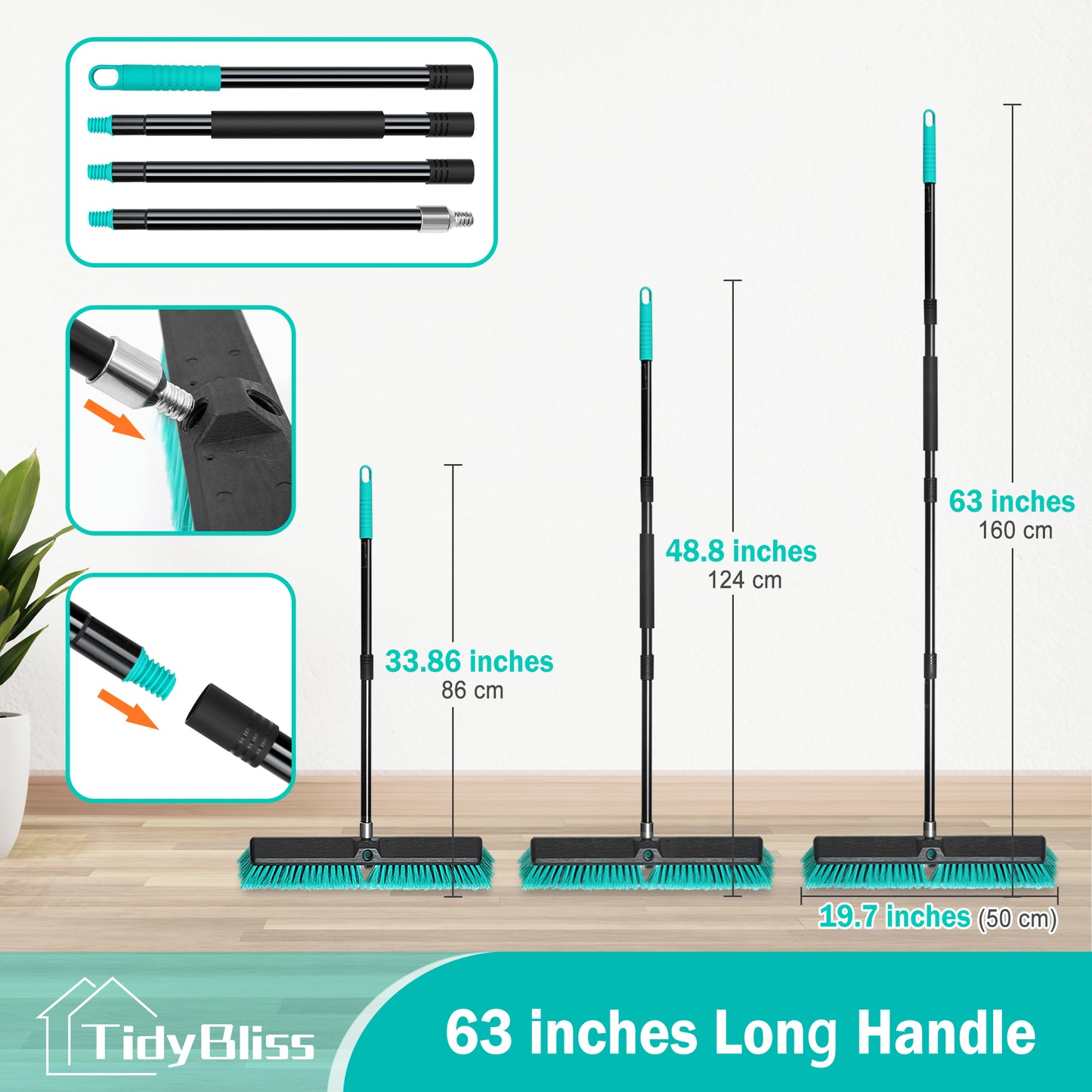 TidyBliss 18” Push Broom Outdoor Heavy Duty with 63 inches Long Handle
