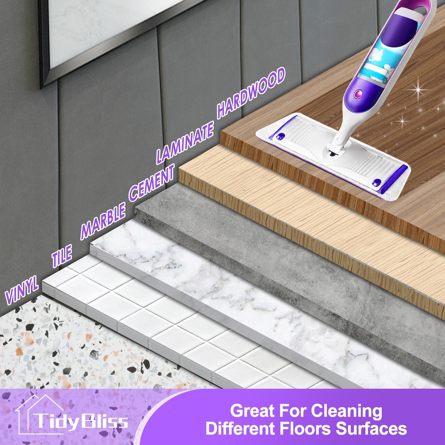 TidyBliss Reusable Power Mop Pads 6 Pack (Purple)