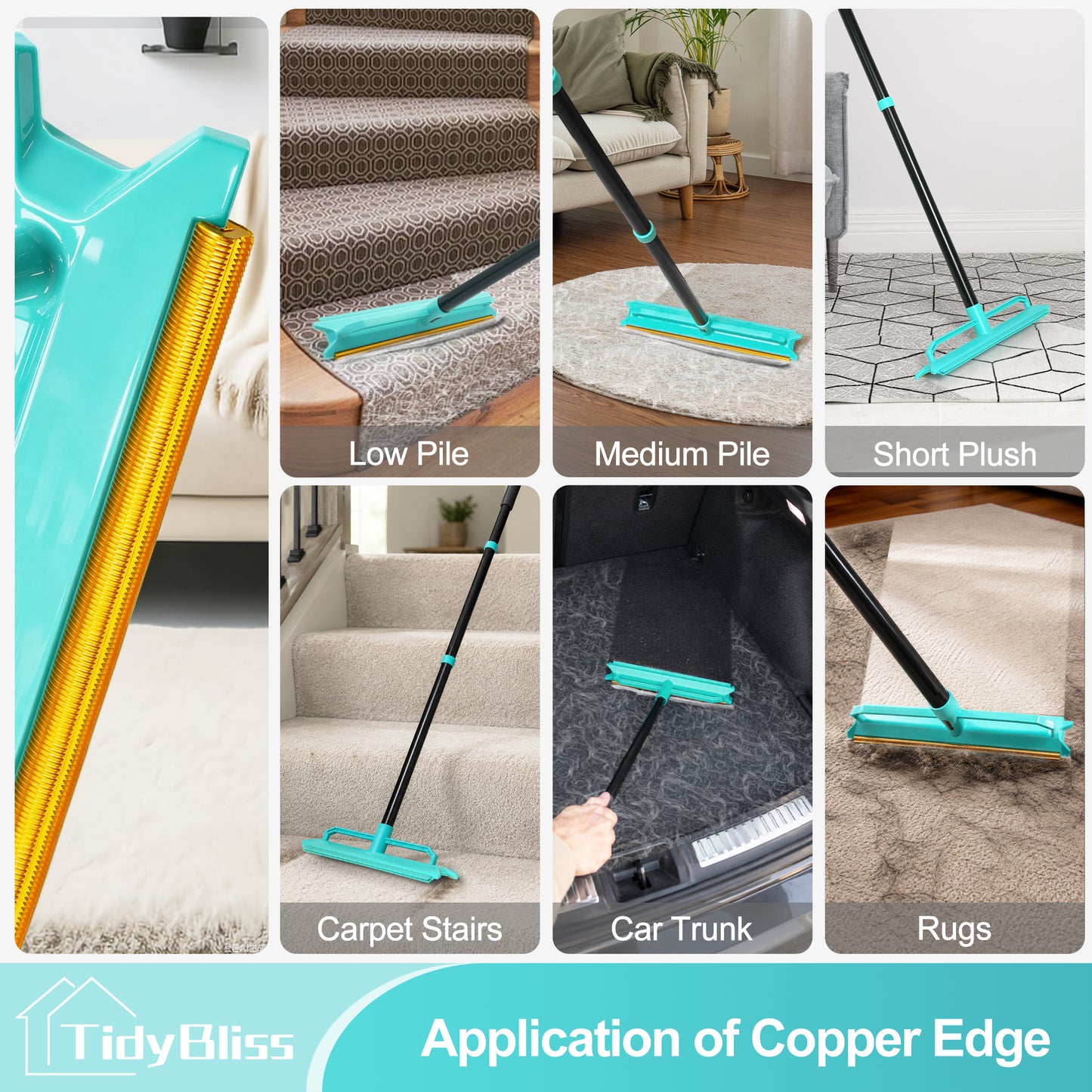 TidyBliss Carpet Rake for Pet Hair Removal Tool (Blue)