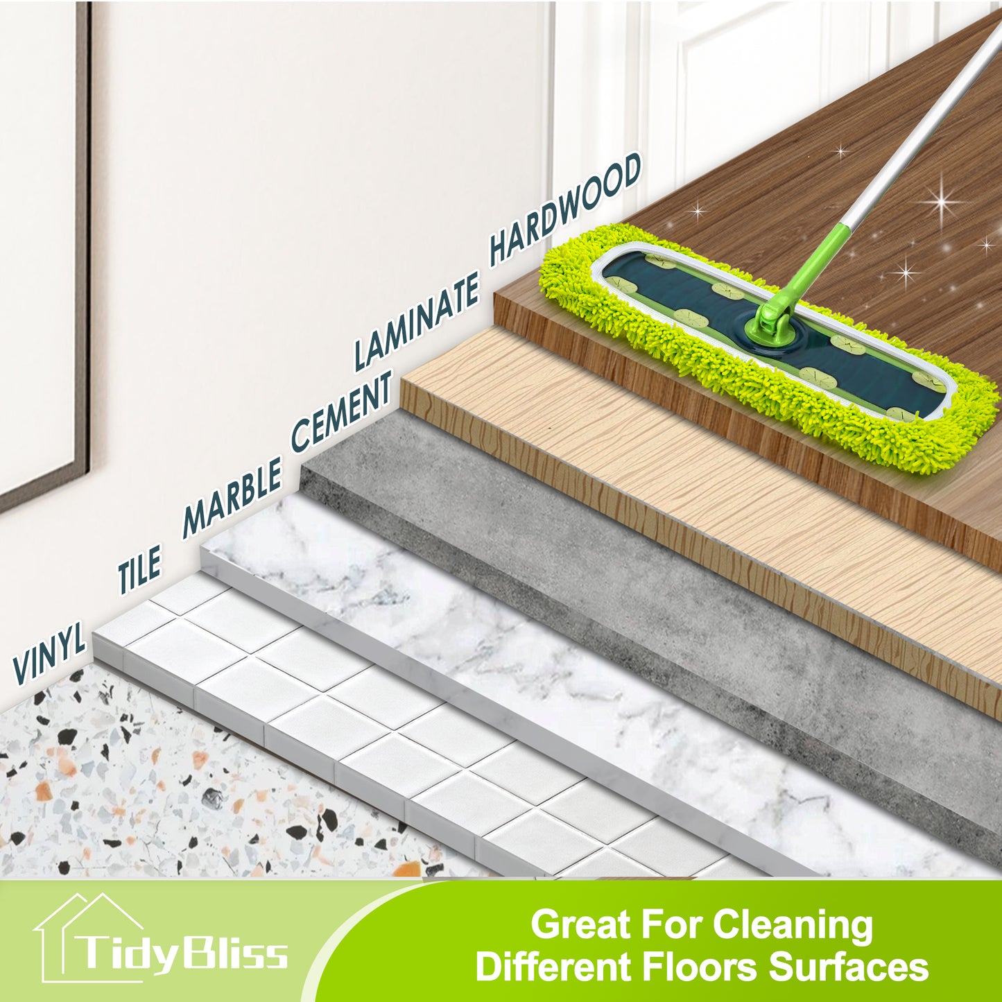 TidyBliss Reusable XL Microfiber Sweeper Mop Pads 4 Pack (Green)