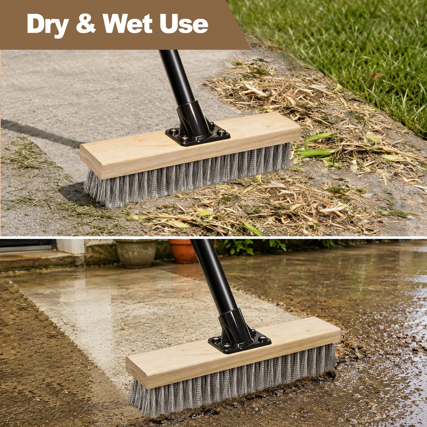 JEHONN Stainless Steel Wire Scrub Brush with 58" Long Handle for Concrete
