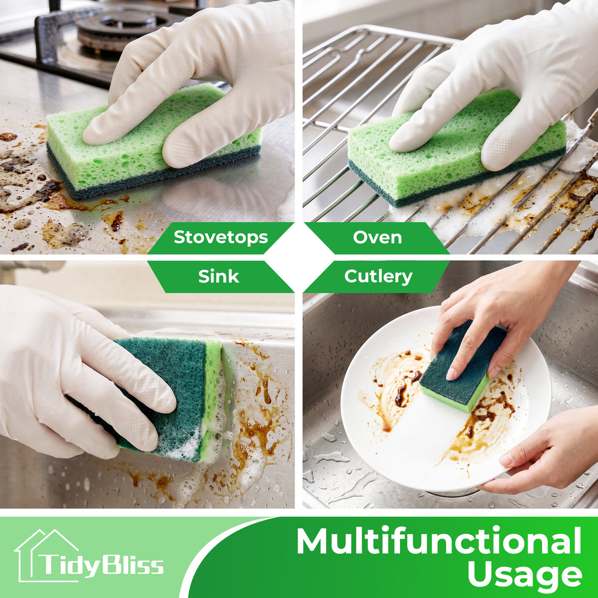 TidyBliss 12 Pack Heavy Duty Kitchen Dish Sponges for Scrubbing, No Scratch