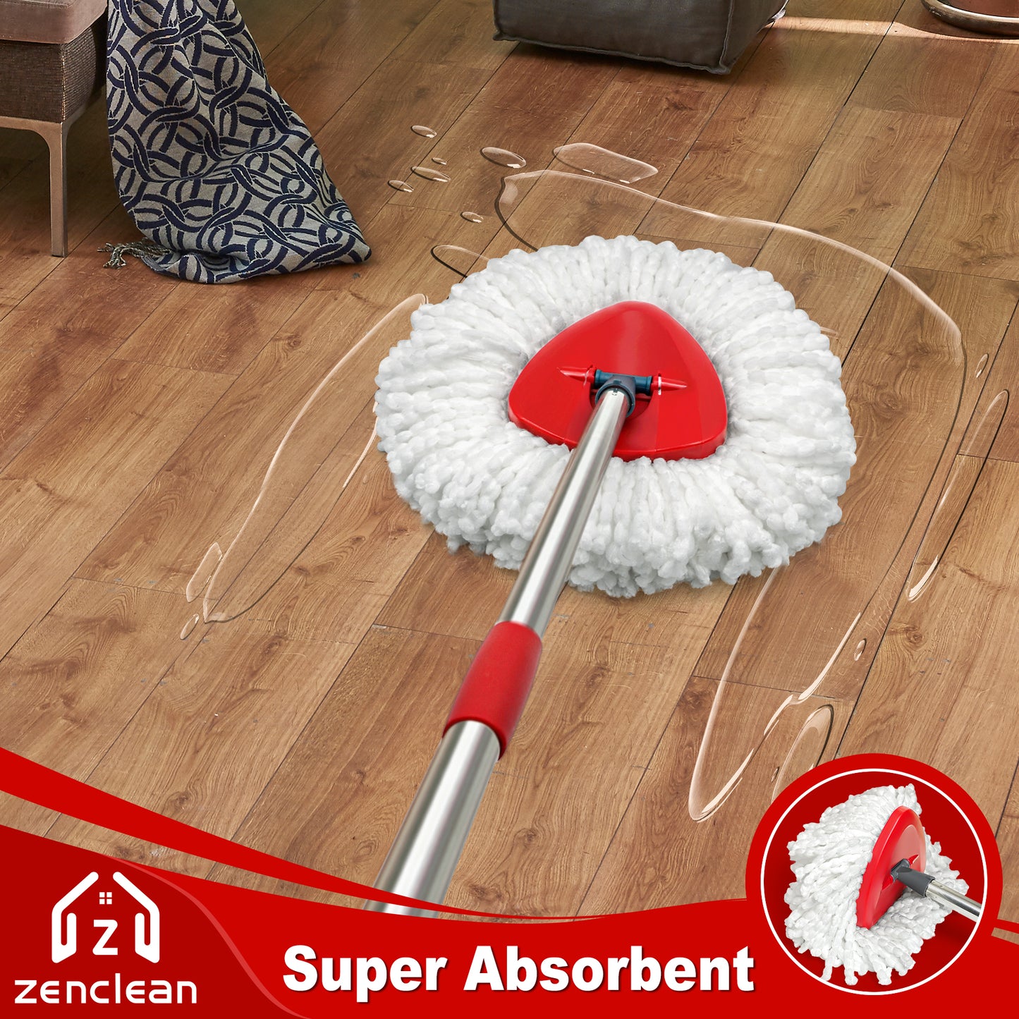 ZenClean Spin Mop Replacement Head 4 PCS Compatible with EasyWring 1 Tank System