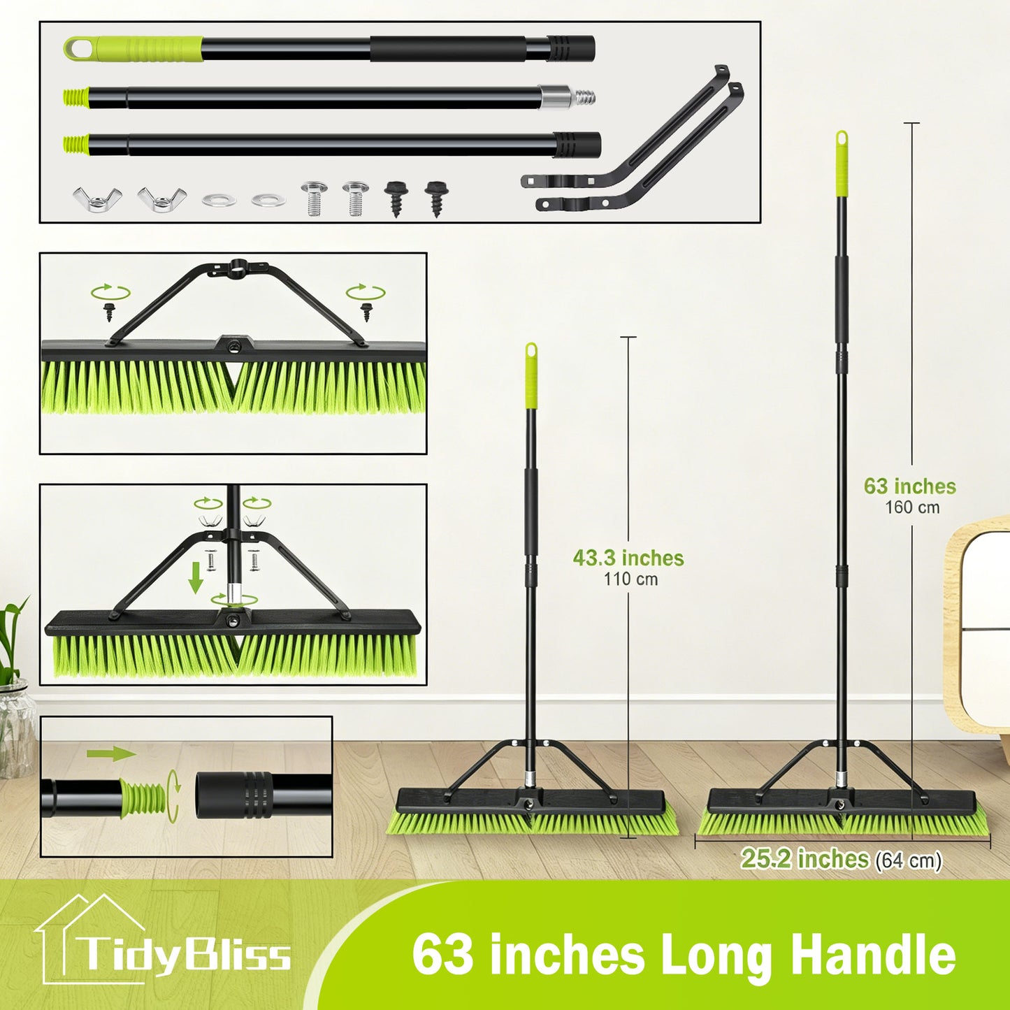 TidyBliss 24" Push Broom Outdoor Heavy Duty 2 Pack (Green)