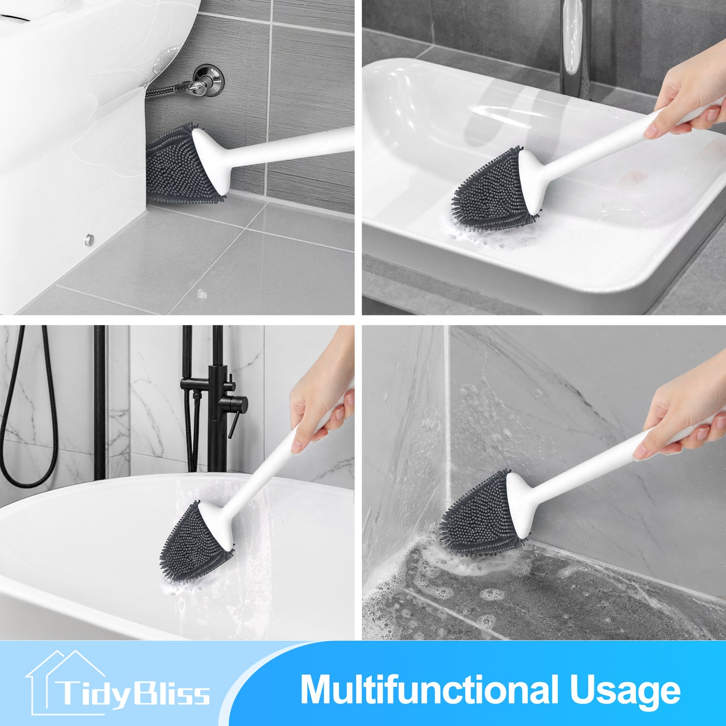 TidyBliss Silicone RV Toilet Brush and Holder Set for Camper (White)