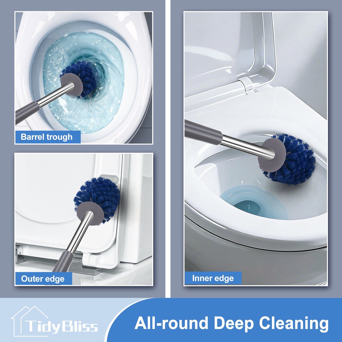 TidyBliss Toilet Brush and Plunger Set with Hidden Tweezers (Blue)