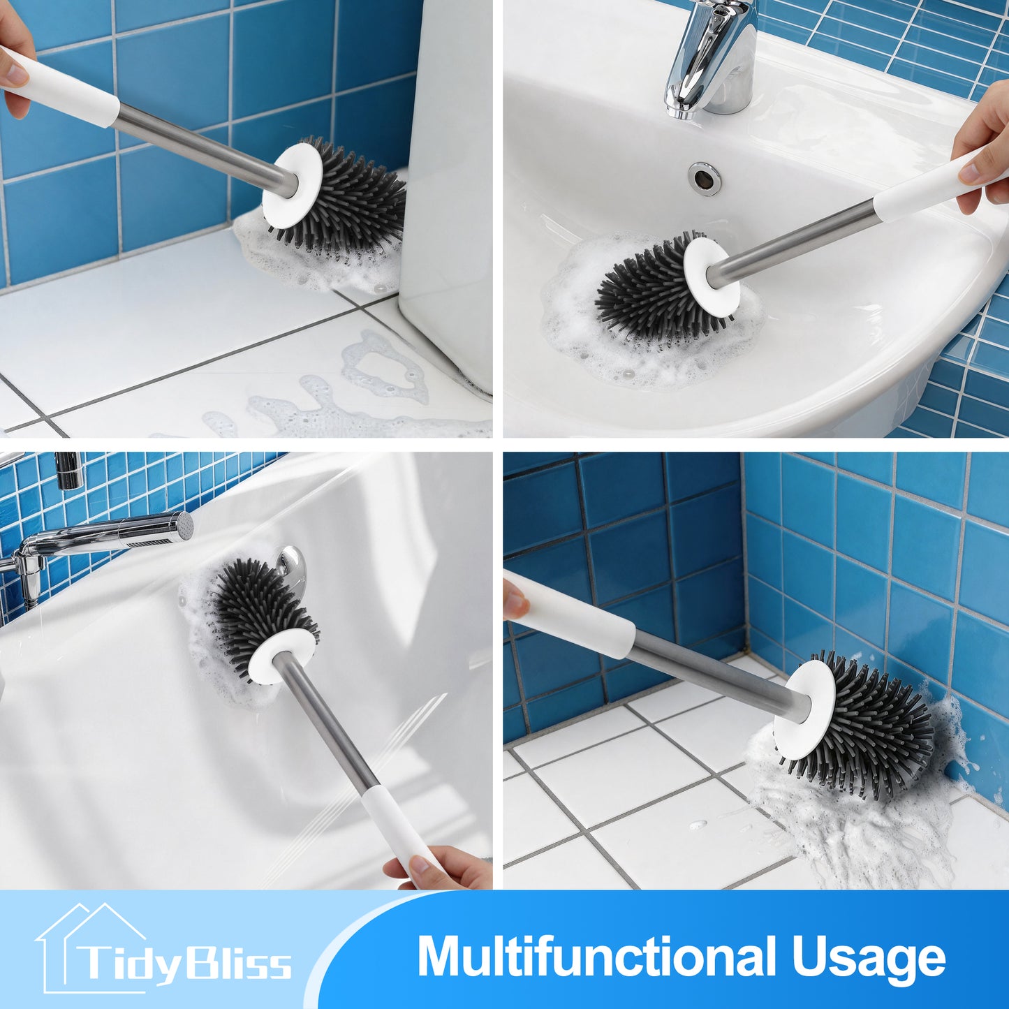 TidyBliss Silicone Toilet Brush and Holder Set for RV Camper (White & Grey)