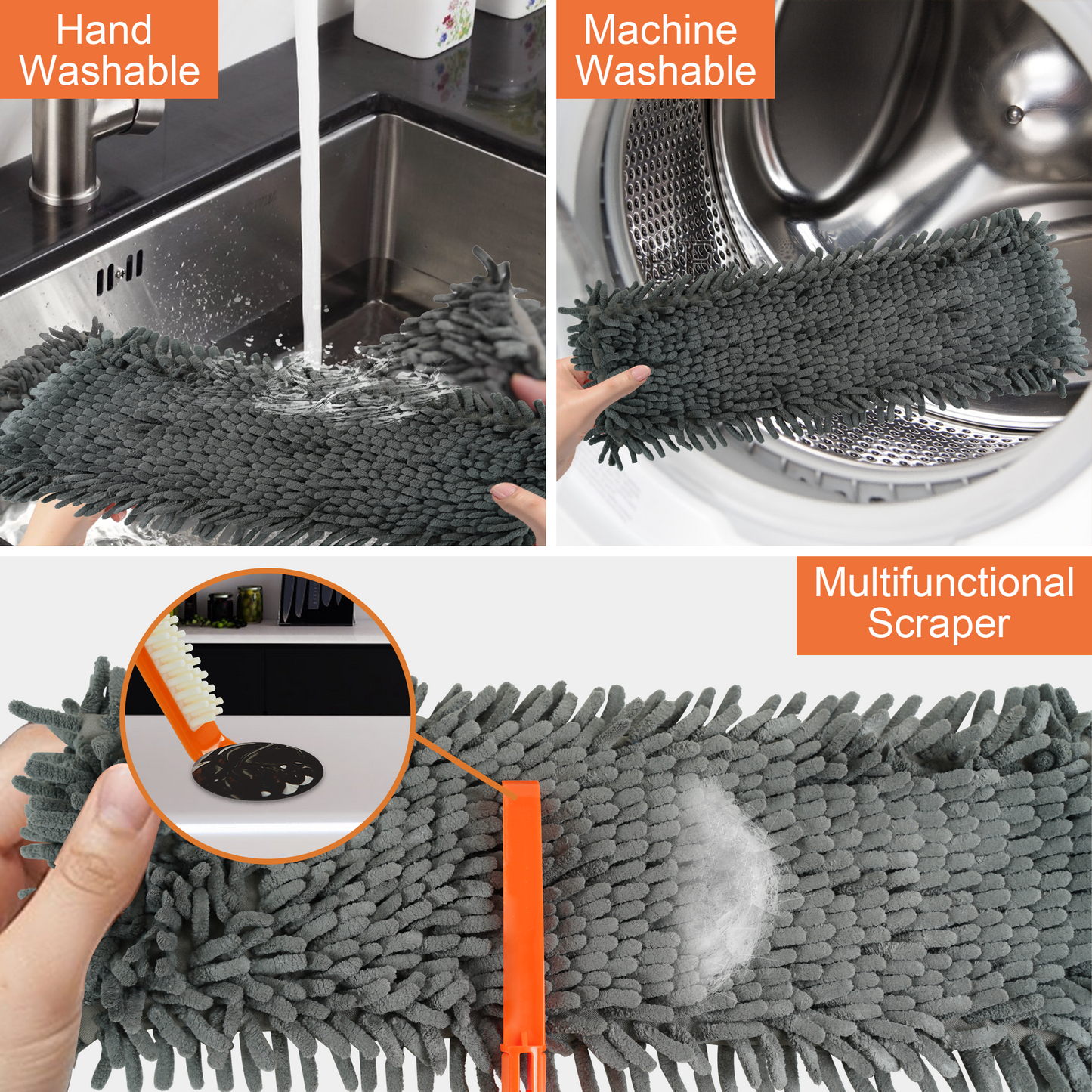JEHONN Dust Mop for Hardwood Floors, Broom duster with Unique 90° Foldable Panel, 2 Chenille and 2 Microfiber Pads, Dry Wet Flat Dustmop for Cleaning Vinyl, Laminate, Tile, Marble (Orange)