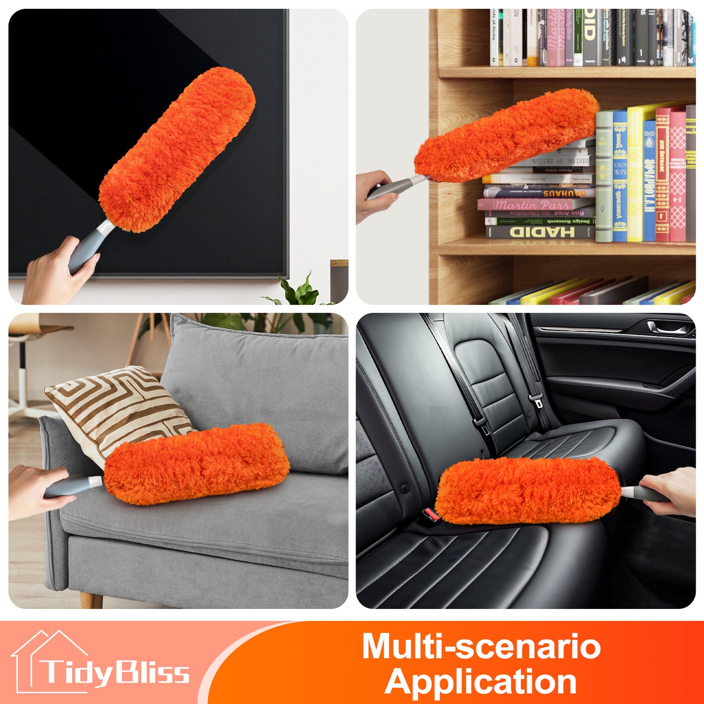TidyBliss Microfiber Duster for Cleaning, Washable & Reusable Handheld Dust Cleaner Tool (Orange)