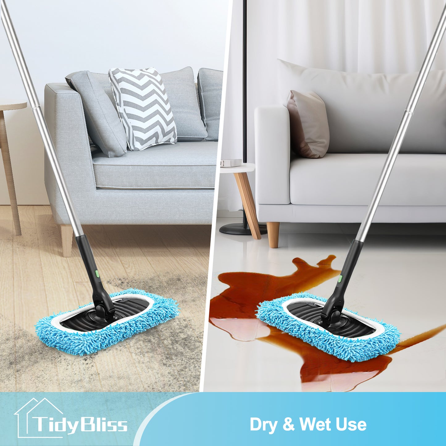 TidyBliss Reusable Microfiber Mop Pads 4 Pack Compatible with Sweeper (Blue)