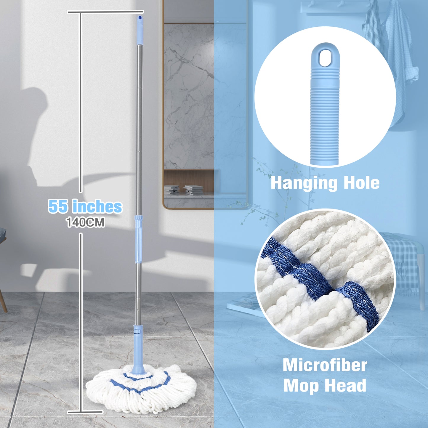Self Wringing Twist Mop for Floor Cleaning (Blue)