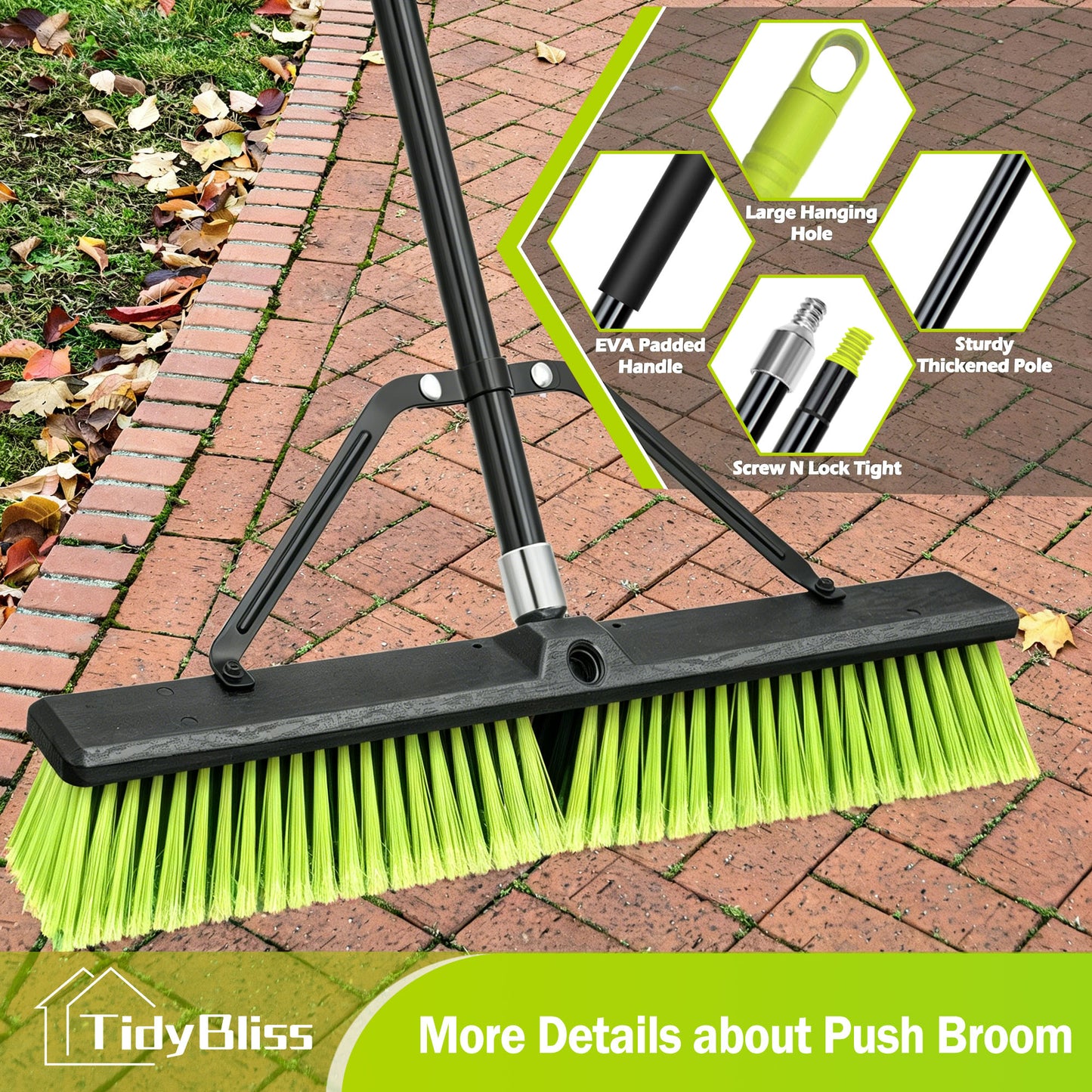 TidyBliss 24" Push Broom Outdoor Heavy Duty 2 Pack (Green)
