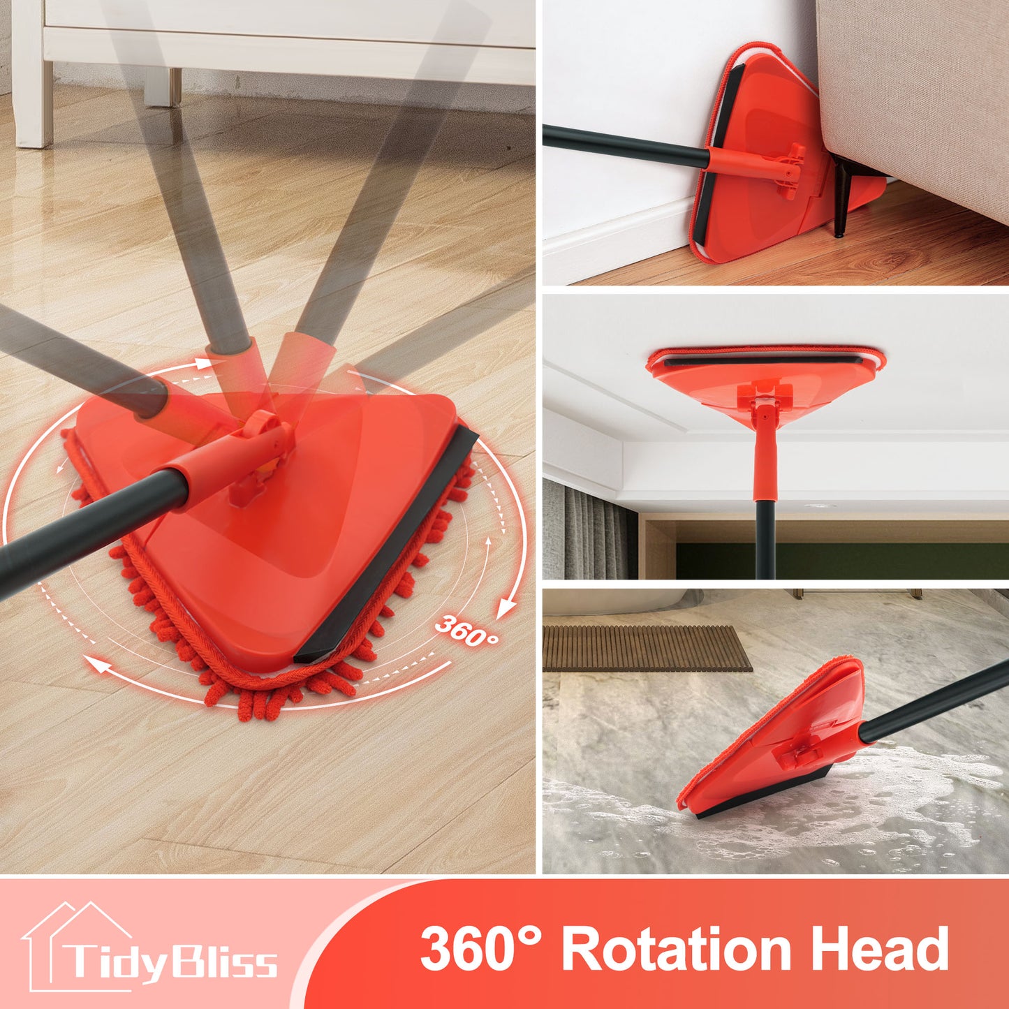 TidyBliss Wall Cleaning Mop with Long Handle 80” (Red)