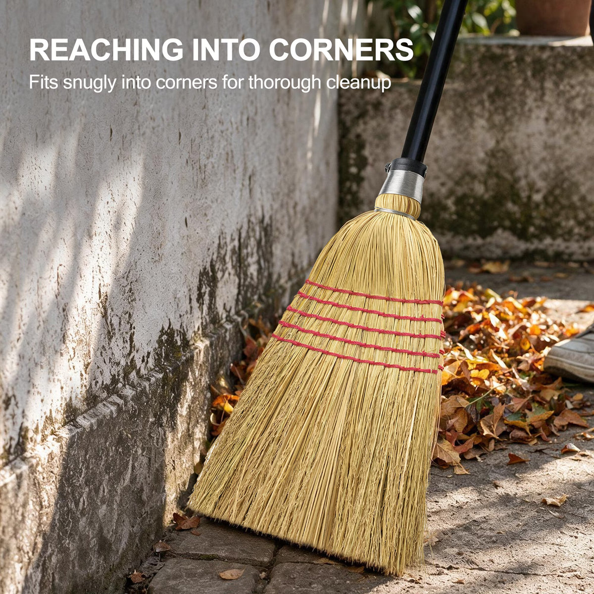 ZenClean Natural Corn Broom Heavy Duty for Yard, Garden & Garage Cleaning