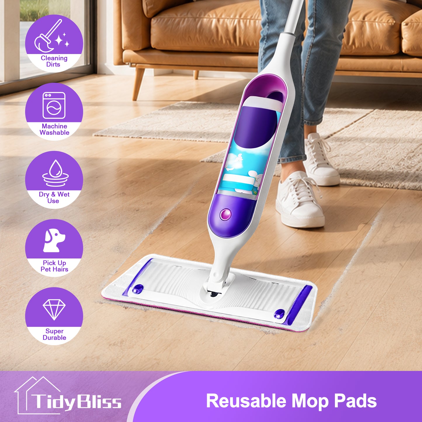 TidyBliss Reusable Power Mop Pads 7 Pack (7 Colors)