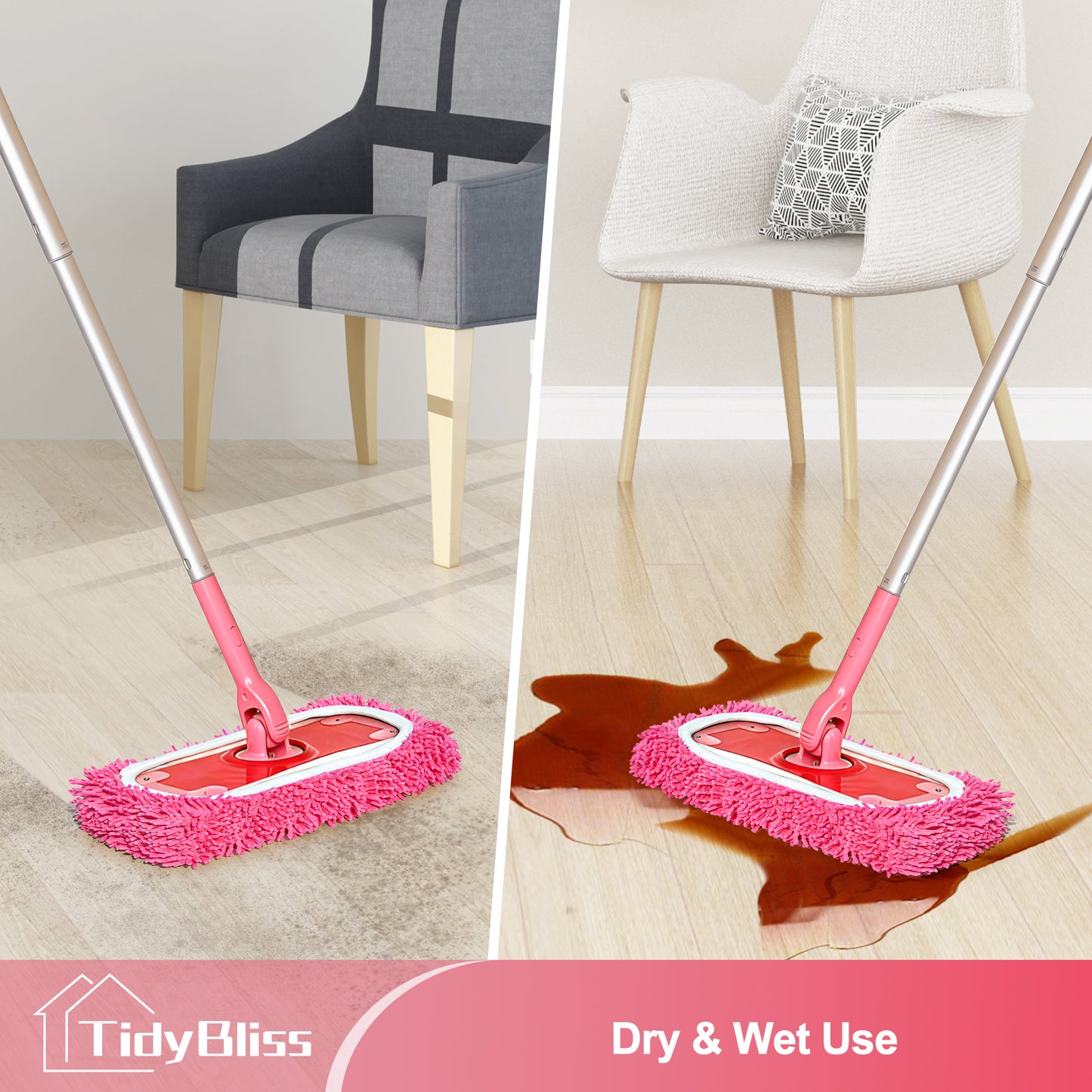 TidyBliss Reusable Microfiber Mop Pads 6 Pack Compatible with Sweeper (Pink)