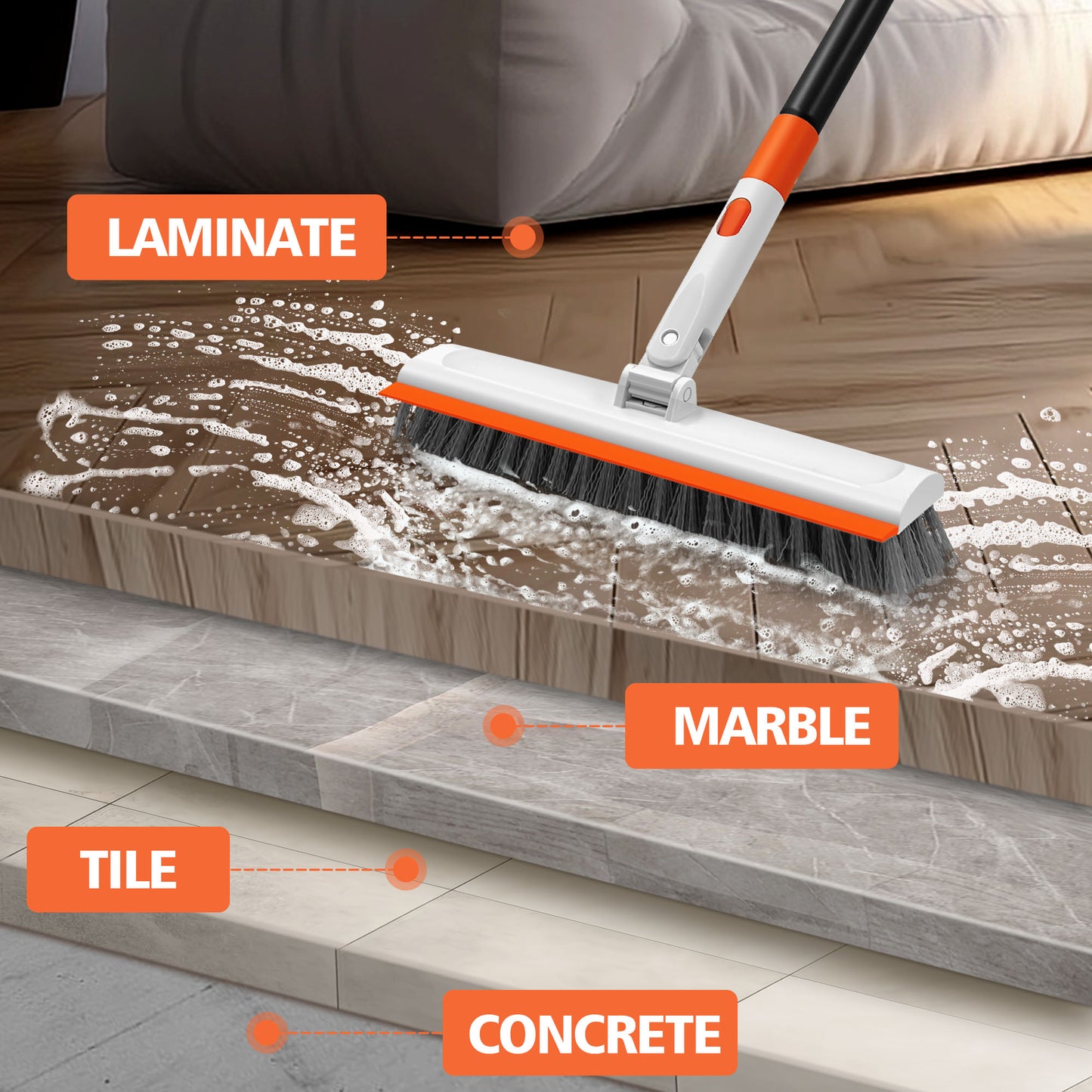 Floor Scrub Brush with Long Handle (White)