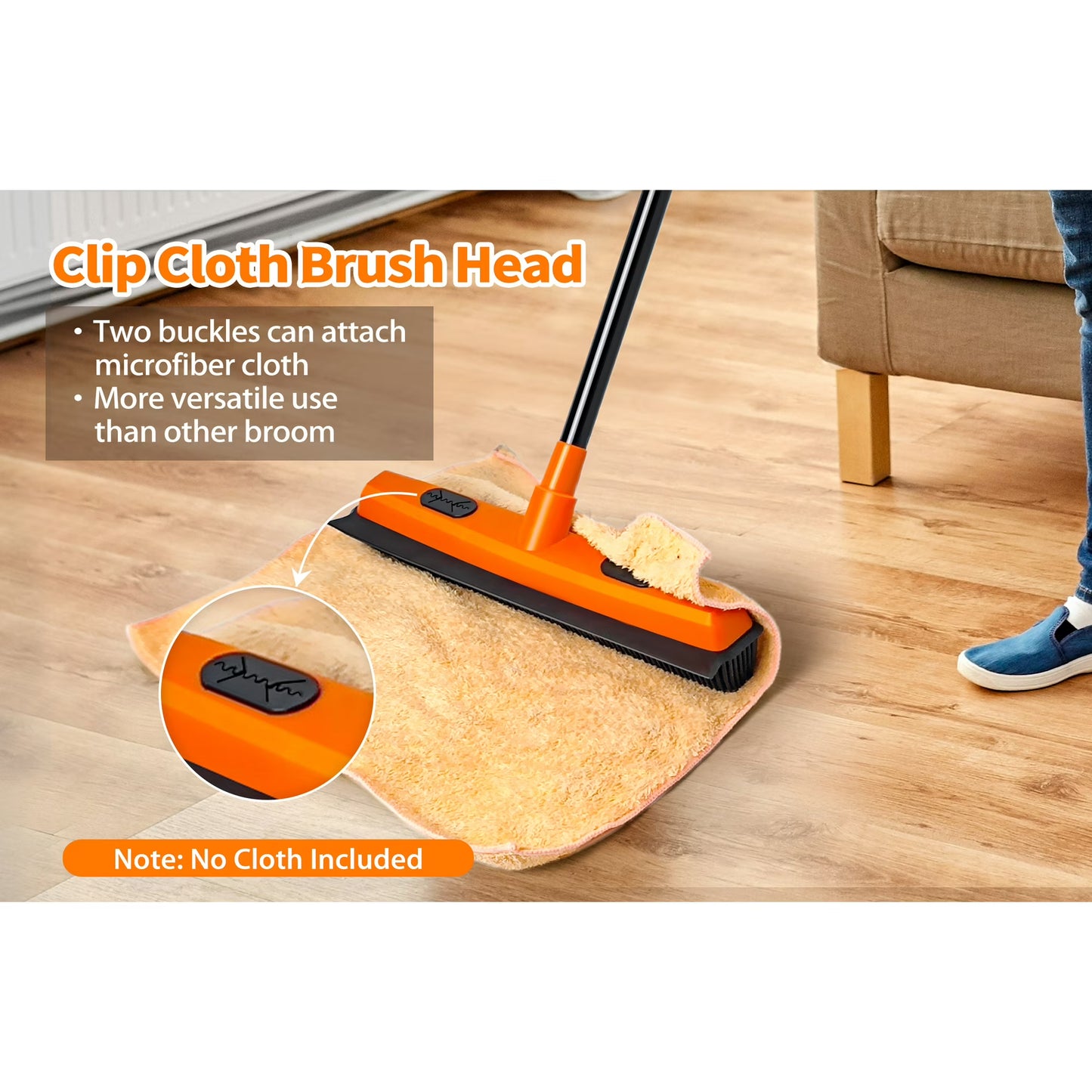 JEHONN Rubber Broom with Squeegee for Pet Hair Removery (Orange)
