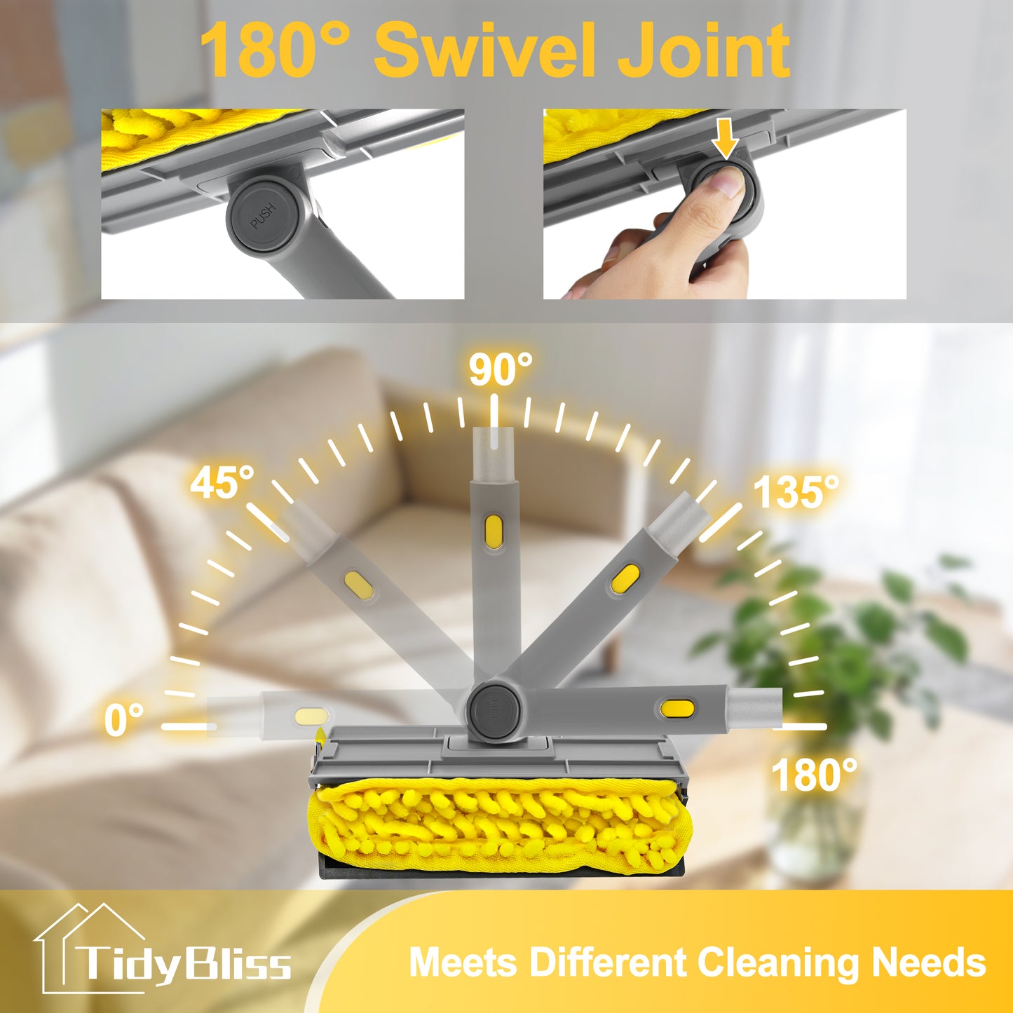 TidyBliss 77" Ceiling Fan Cleaner Duster with Extension Pole (Yellow)