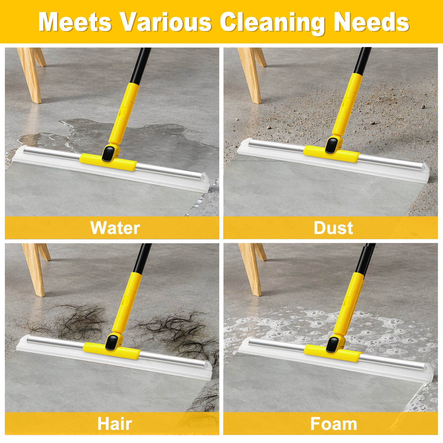 NEWE Silicone Floor Squeegee Broom for Shower Glass, Tile (Yellow)