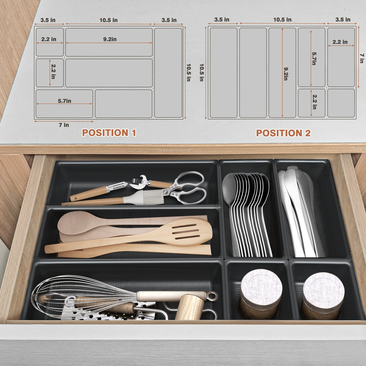 JEHONN Silverware Organizer, Utensil Drawer Tray for Kitchen Flatware Cutlery for Spoons Forks Knives (Black)