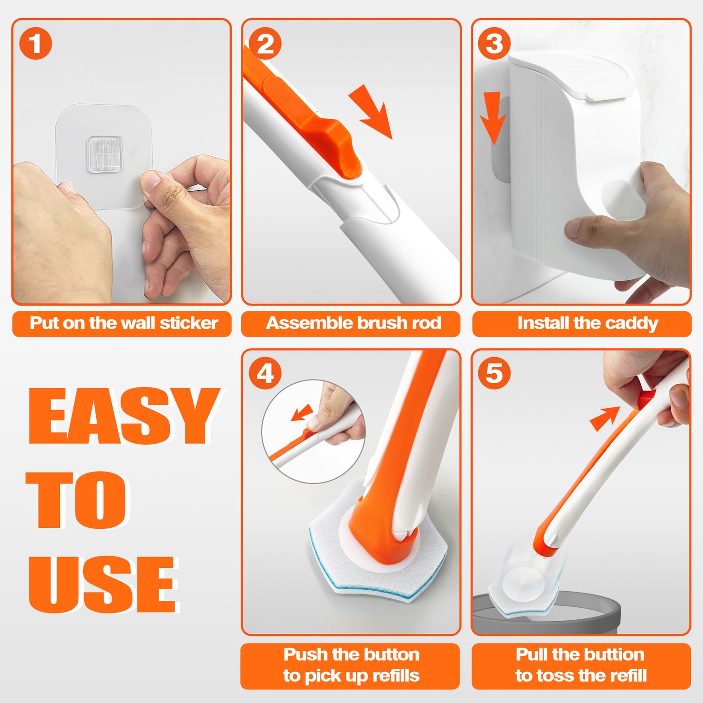 JEHONN Disposable Toilet Brush Holder Wall Mounted with 40 Refills for Sink(Orange)