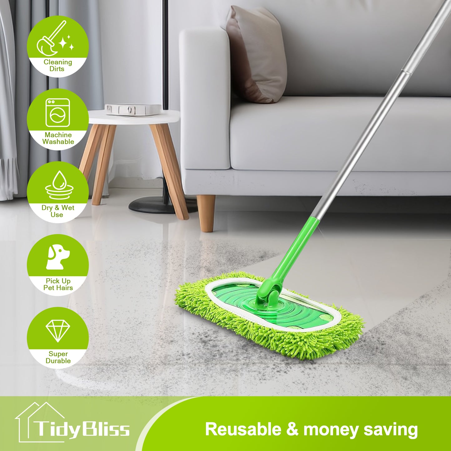 TidyBliss Reusable Microfiber Mop Pads 4 Pack Compatible with Swiiffer Sweeper