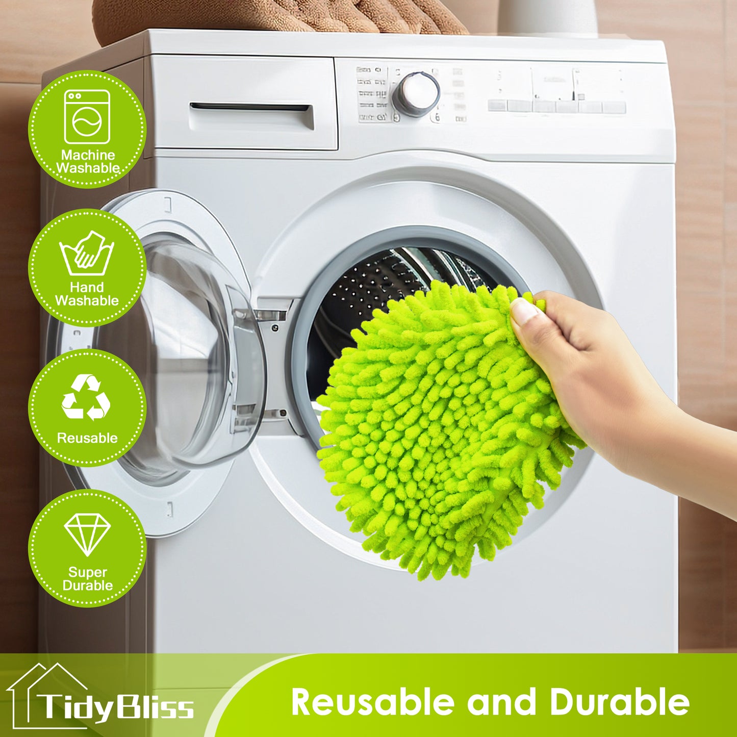 TidyBliss Microfiber Mop Head Replacement 3 Pack Compatible with RinseClean 2 Tank System (Green)